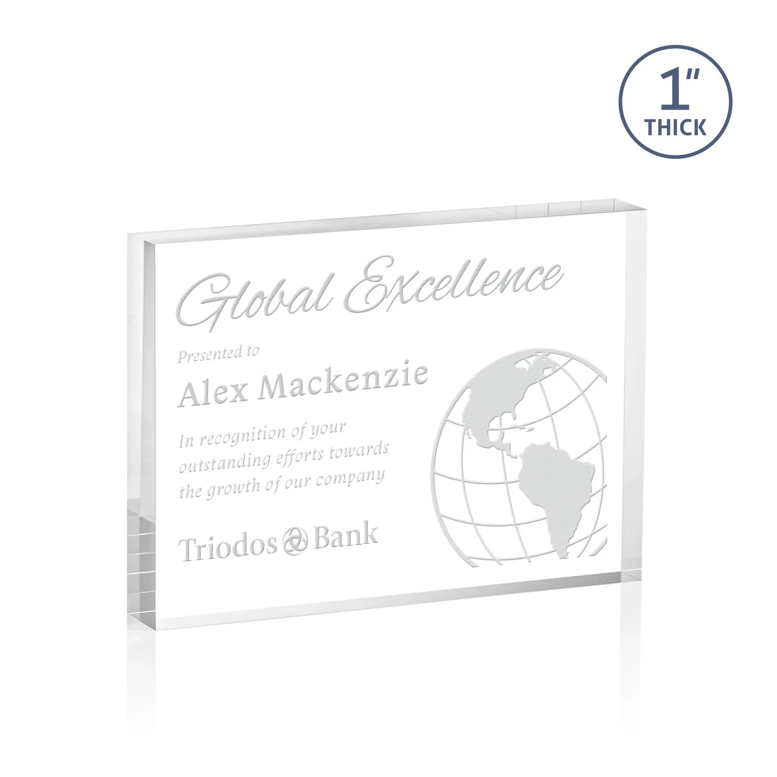 Custom One-Inch-Thick Freestanding Acrylic Block Desk Award for graduation ceremonies