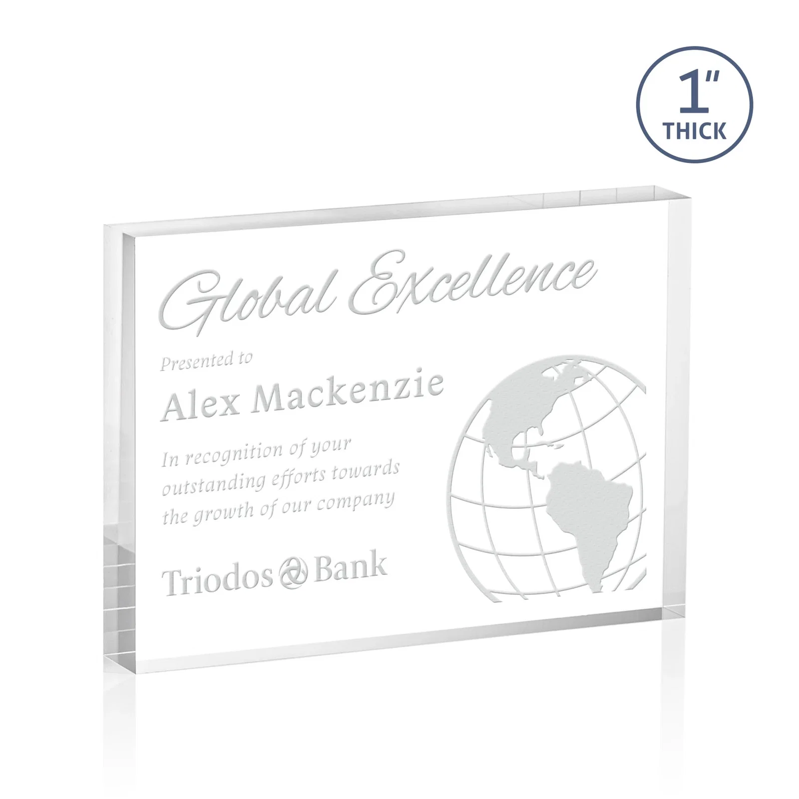 Custom One-Inch-Thick Freestanding Acrylic Block Desk Award for safety achievement programs