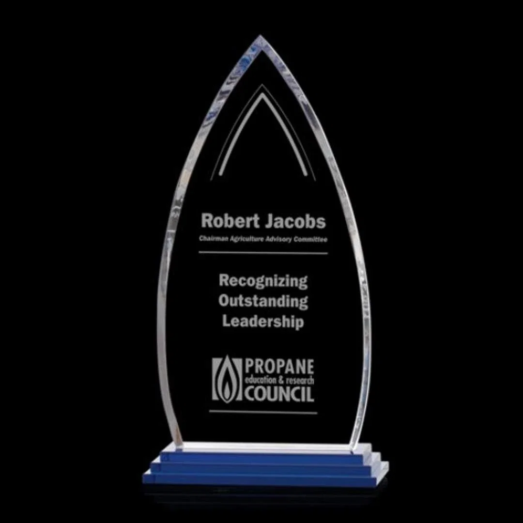 Custom Blue Starfire Crystal Arrowhead Award, awards for corporate award ceremonies
