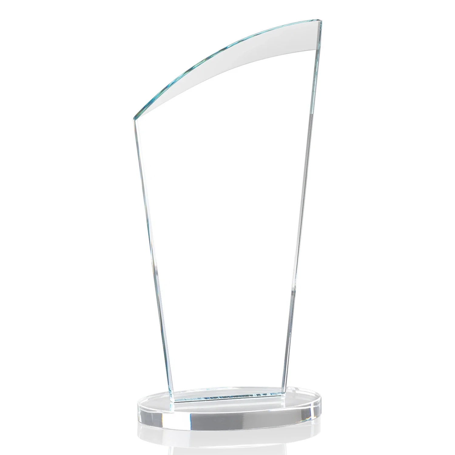 Custom engraved Starfire Crystal Oval Award with a Searchlight Bevel for company anniversary events