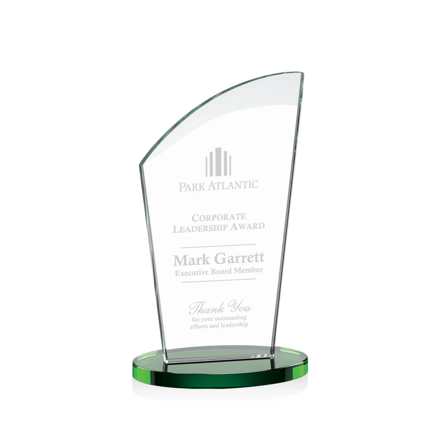 Custom Starfire Crystal Oval Award with a Searchlight Bevel for dealer and partner awards