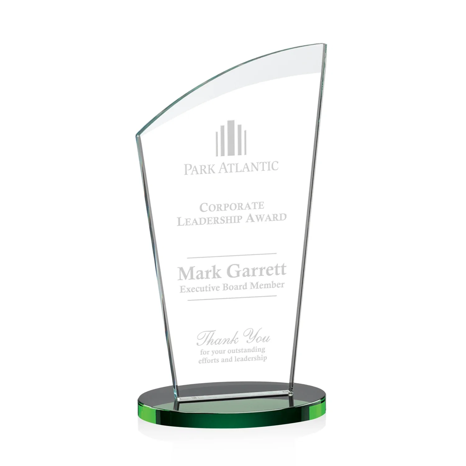 Custom Starfire Crystal Oval Award with a Searchlight Bevel for company anniversary events