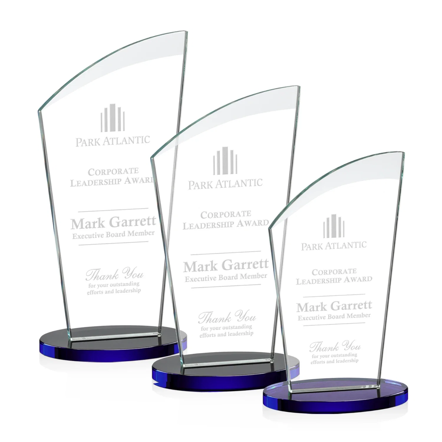 Personalized Starfire Crystal Oval Award with a Searchlight Bevel for corporate award ceremonies
