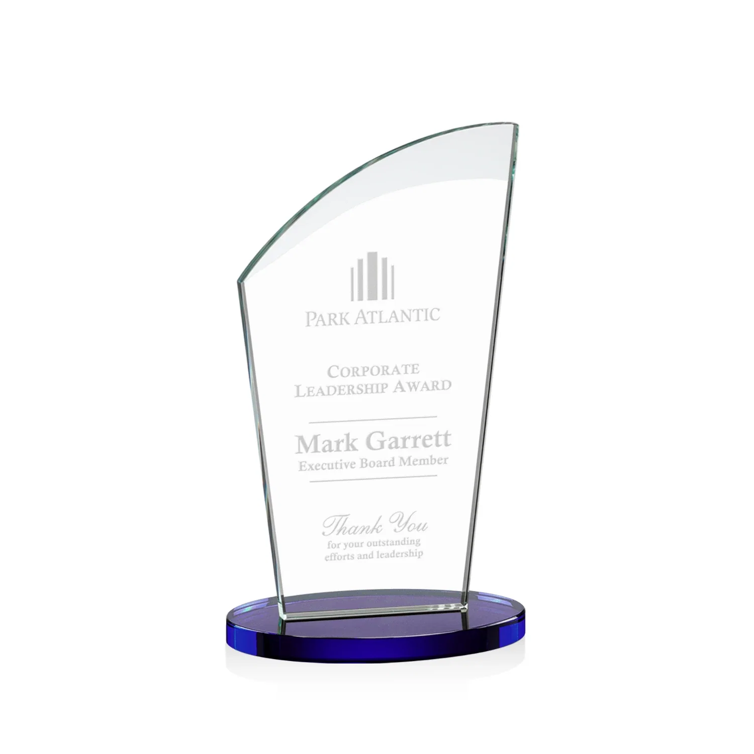 Personalized Starfire Crystal Oval Award with a Searchlight Bevel for service anniversary gifts