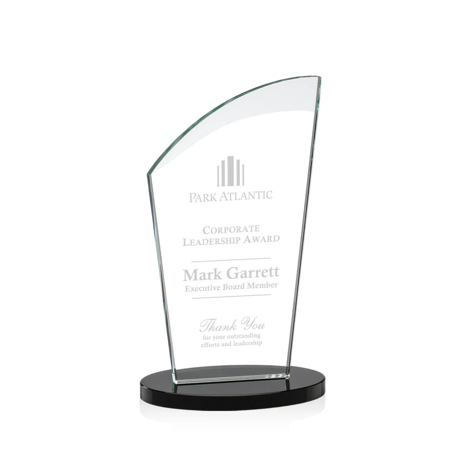 Custom Starfire Crystal Oval Award with a Searchlight Bevel for corporate award ceremonies