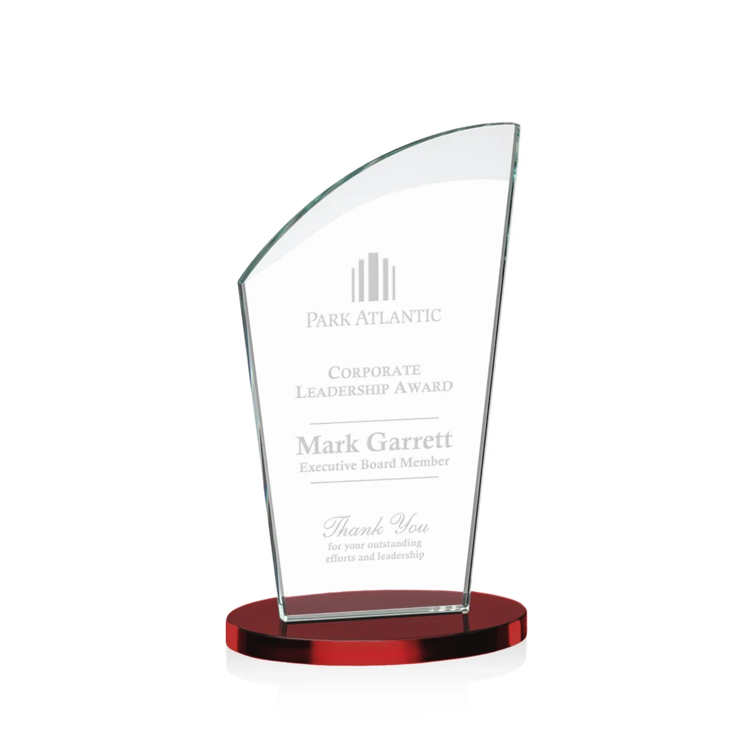 Personalized Starfire Crystal Oval Award with a Searchlight Bevel for donor appreciation
