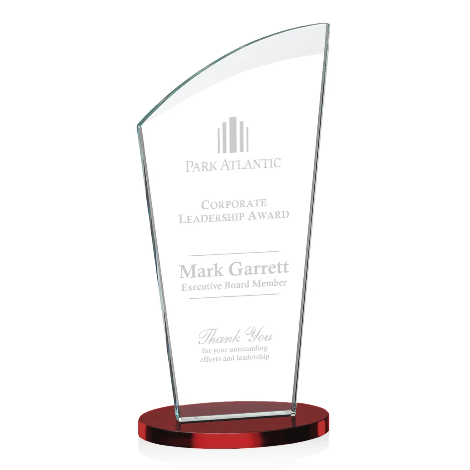 Personalized Starfire Crystal Oval Award with a Searchlight Bevel for safety achievement programs