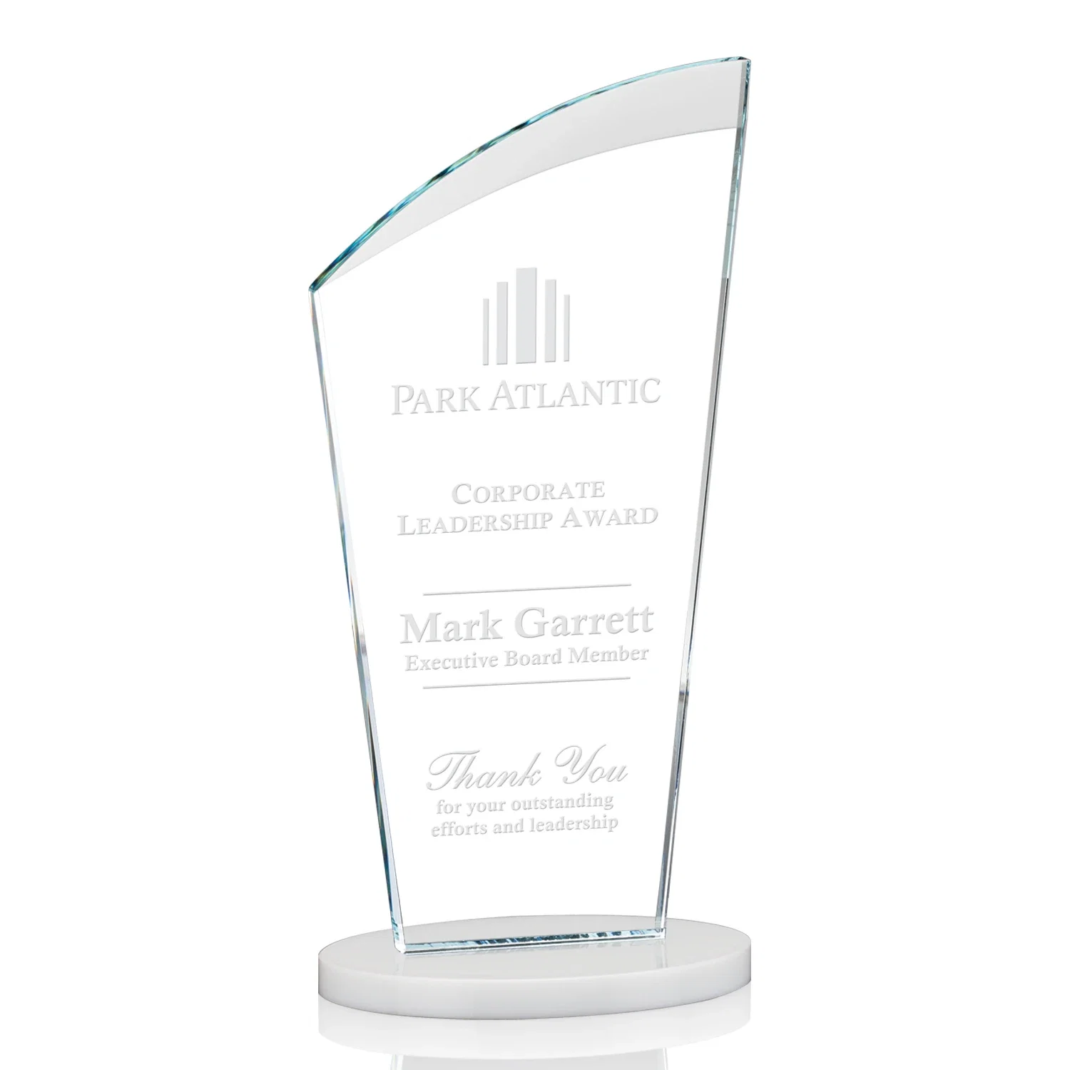 Promotional Starfire Crystal Oval Award with a Searchlight Bevel for employee recognition