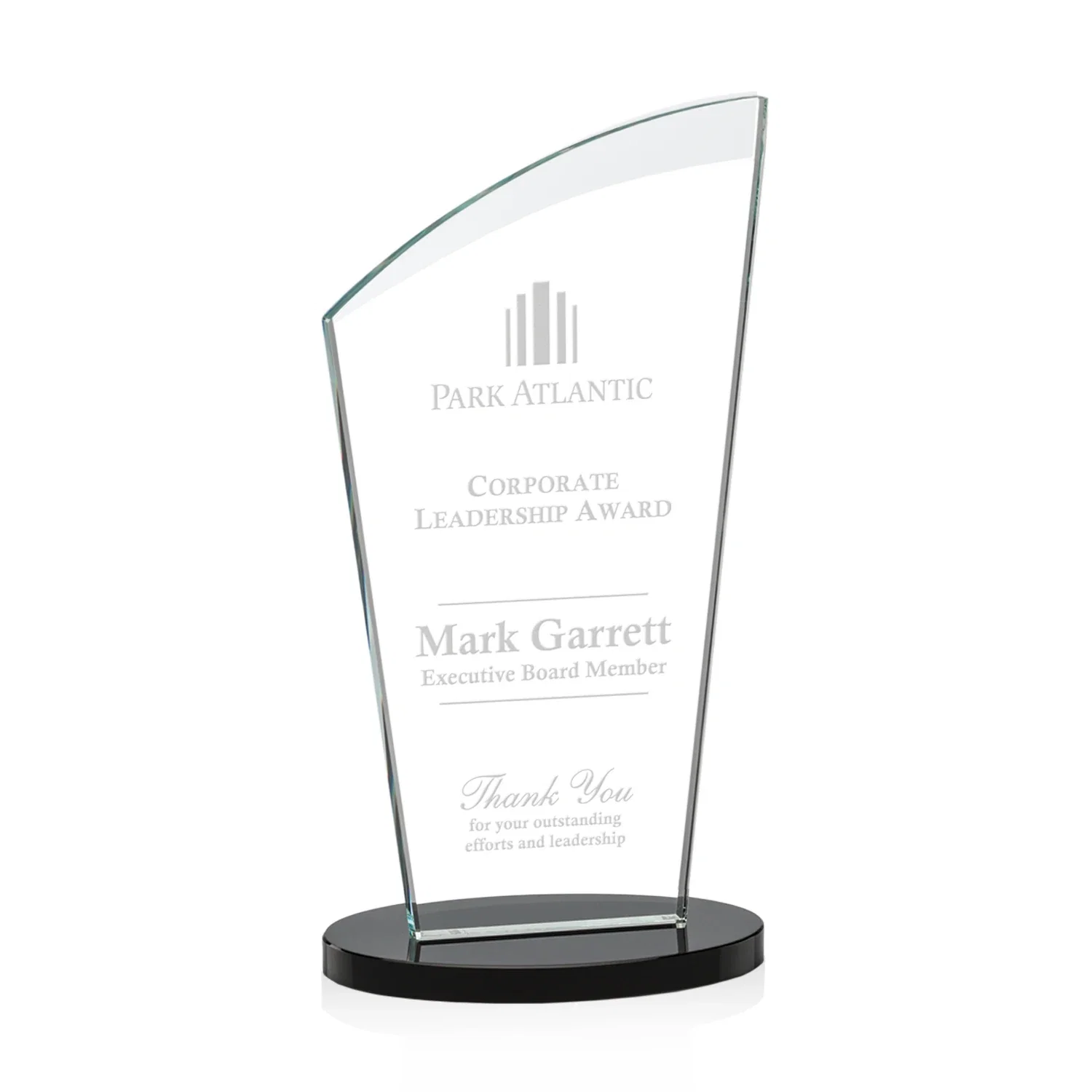 Custom Starfire Crystal Oval Award with a Searchlight Bevel for service anniversary gifts