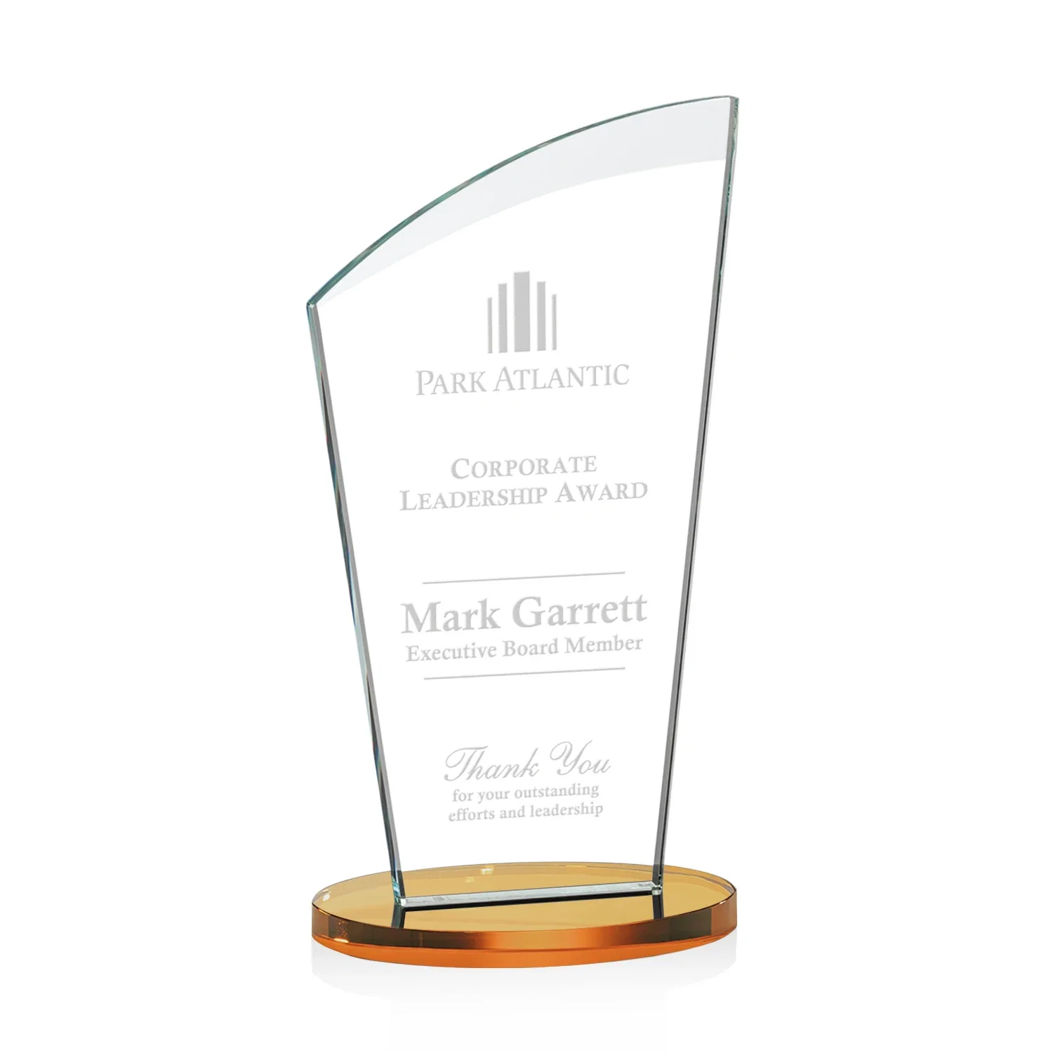 Promotional Starfire Crystal Oval Award with a Searchlight Bevel for sales achievement awards