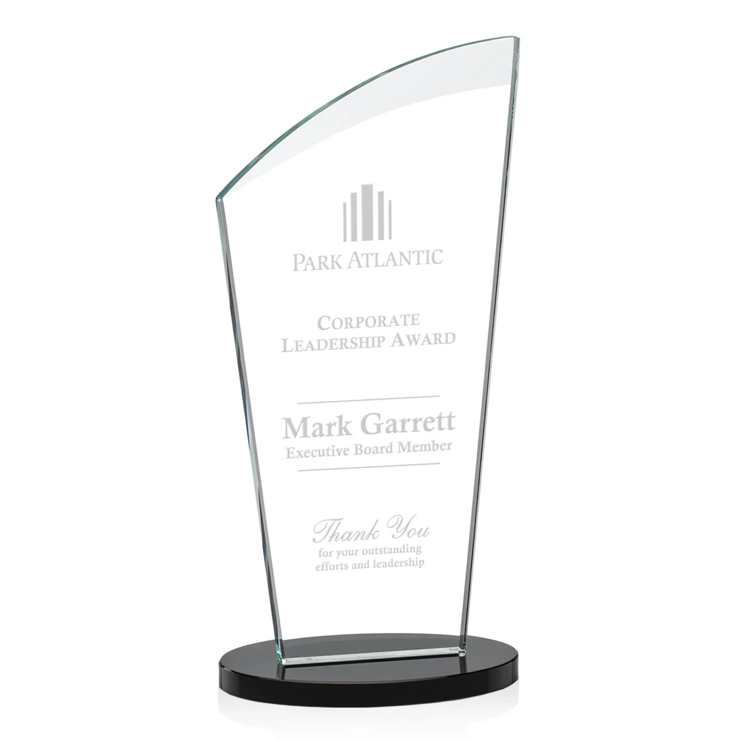 Custom Starfire Crystal Oval Award with a Searchlight Bevel for sales achievement awards