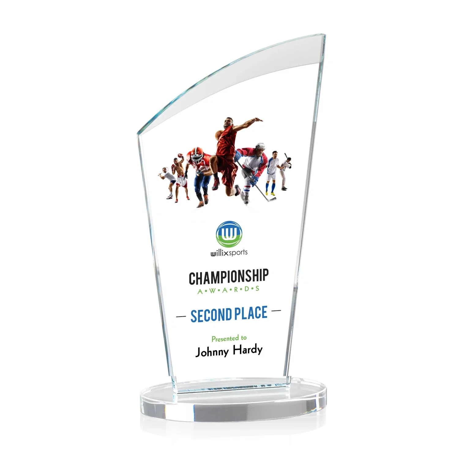 Branded Starfire Crystal Oval Award with a Searchlight Bevel for sales achievement awards