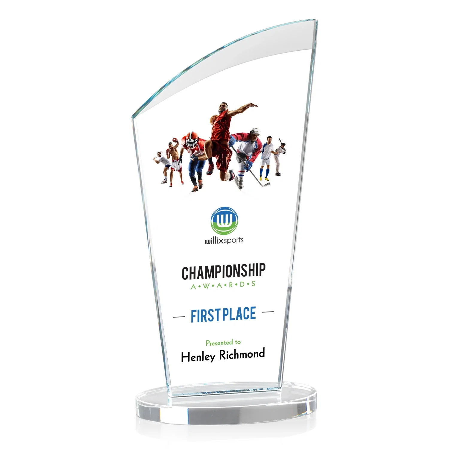 Branded Starfire Crystal Oval Award with a Searchlight Bevel for retirement presentations