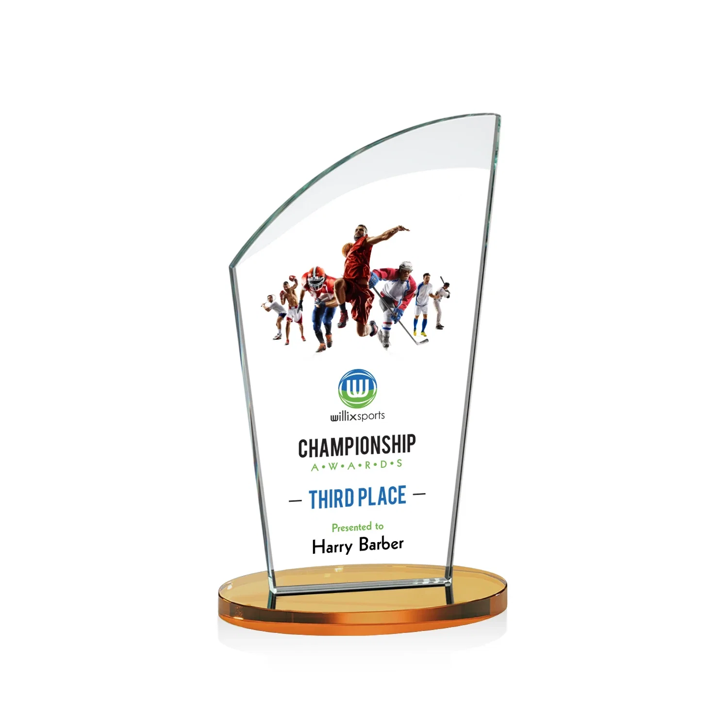 Branded Starfire Crystal Oval Award with a Searchlight Bevel for donor appreciation