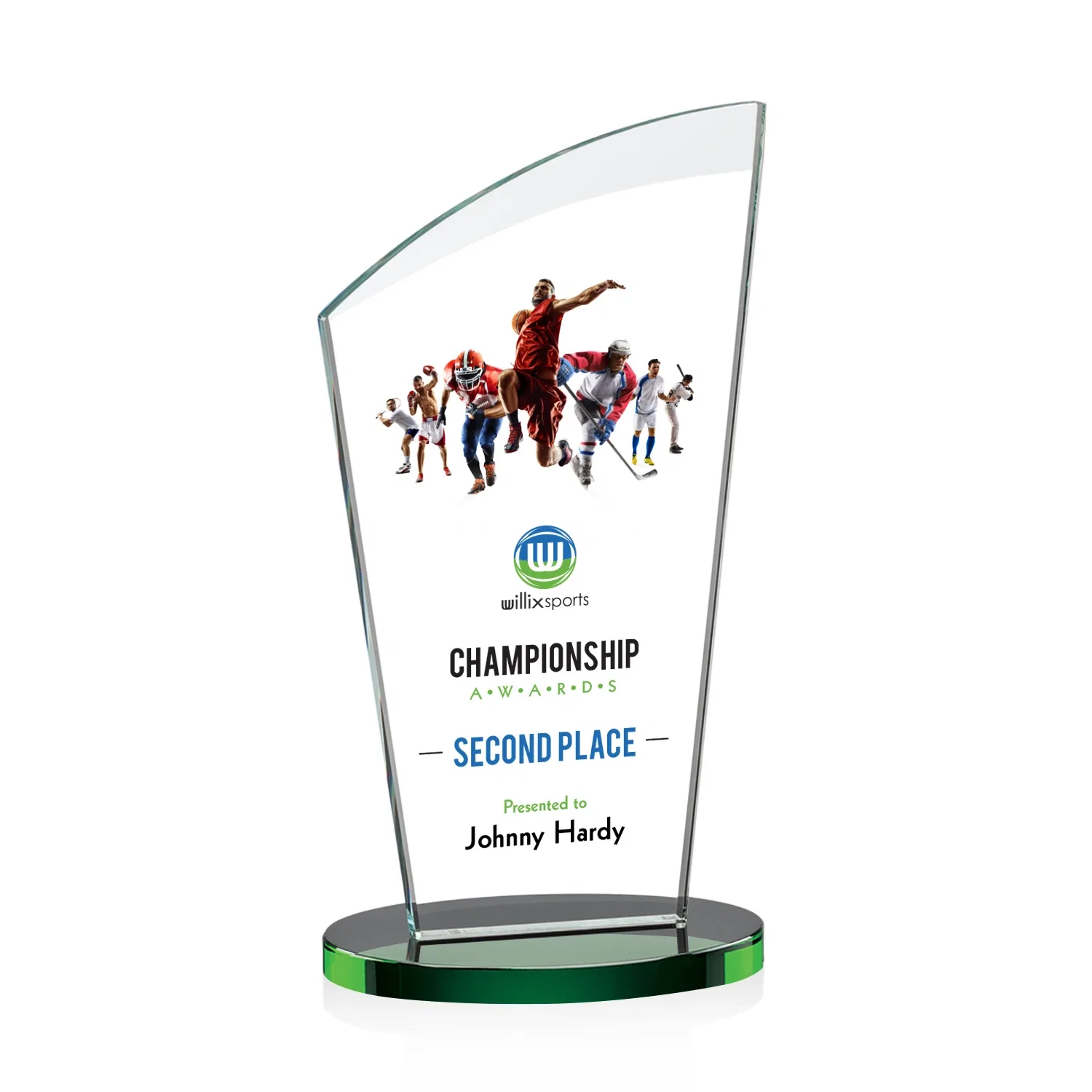 Branded Starfire Crystal Oval Award with a Searchlight Bevel for company anniversary events