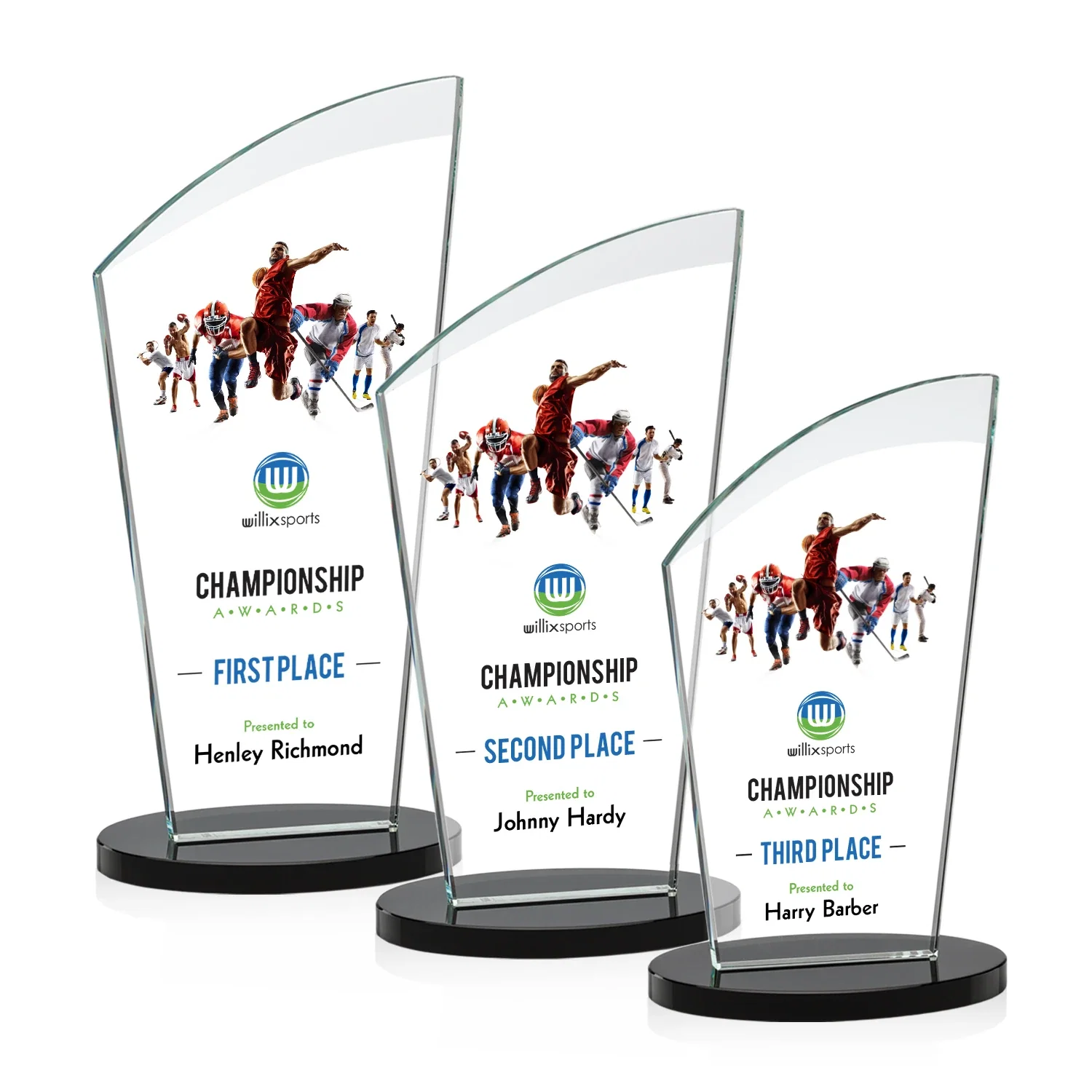 Custom printed Starfire Crystal Oval Award with a Searchlight Bevel for corporate award ceremonies