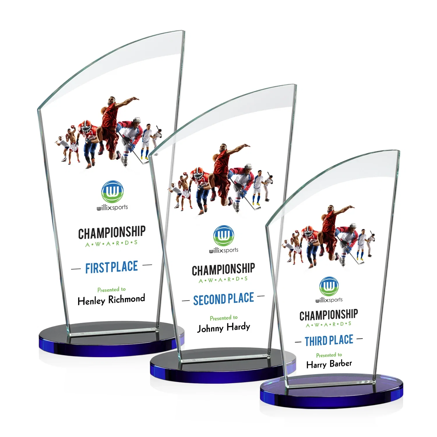 Custom printed Starfire Crystal Oval Award with a Searchlight Bevel for team milestone celebrations