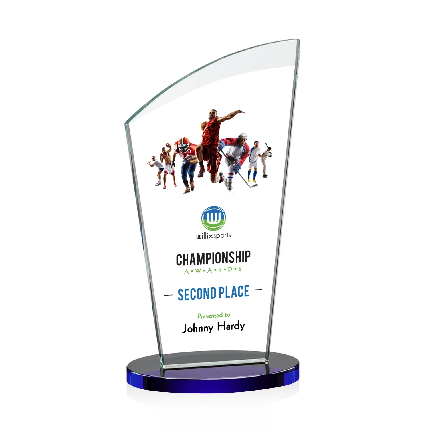 Custom printed Starfire Crystal Oval Award with a Searchlight Bevel for graduation ceremonies