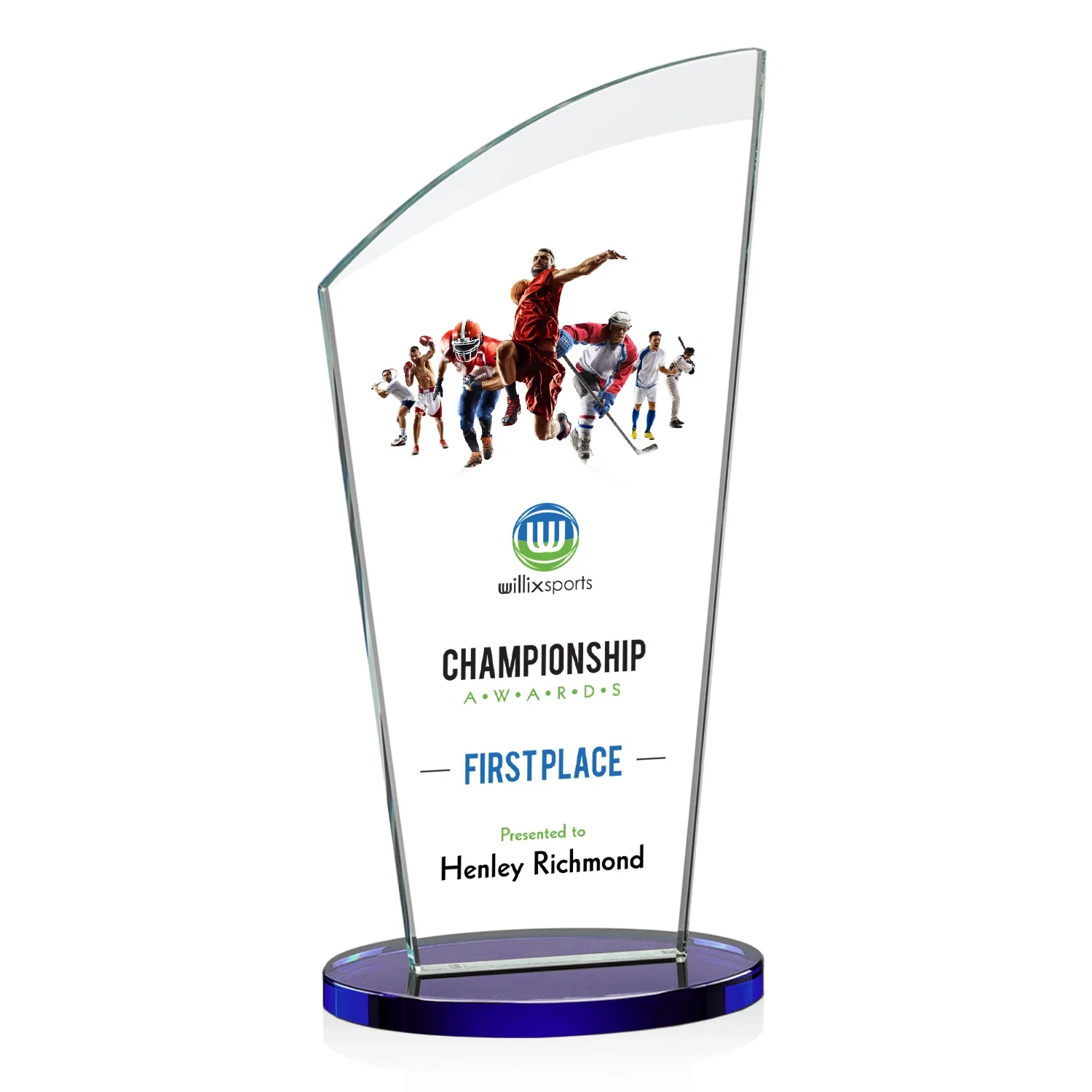 Custom printed Starfire Crystal Oval Award with a Searchlight Bevel for safety achievement programs