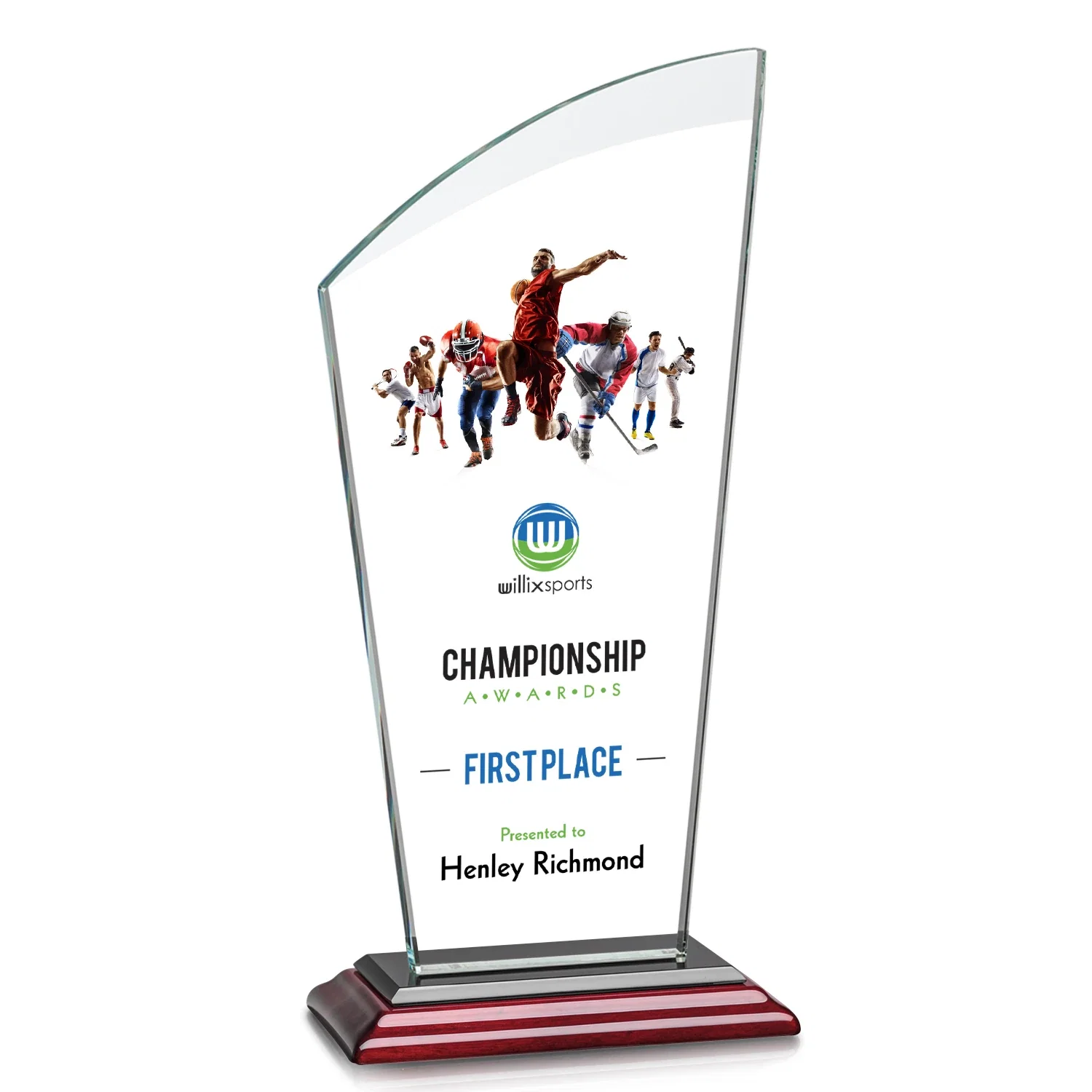 Customized Starfire Crystal Oval Award with a Searchlight Bevel for employee recognition