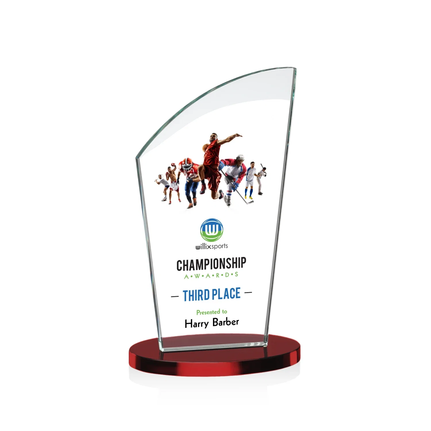 Customized Starfire Crystal Oval Award with a Searchlight Bevel for service anniversary gifts