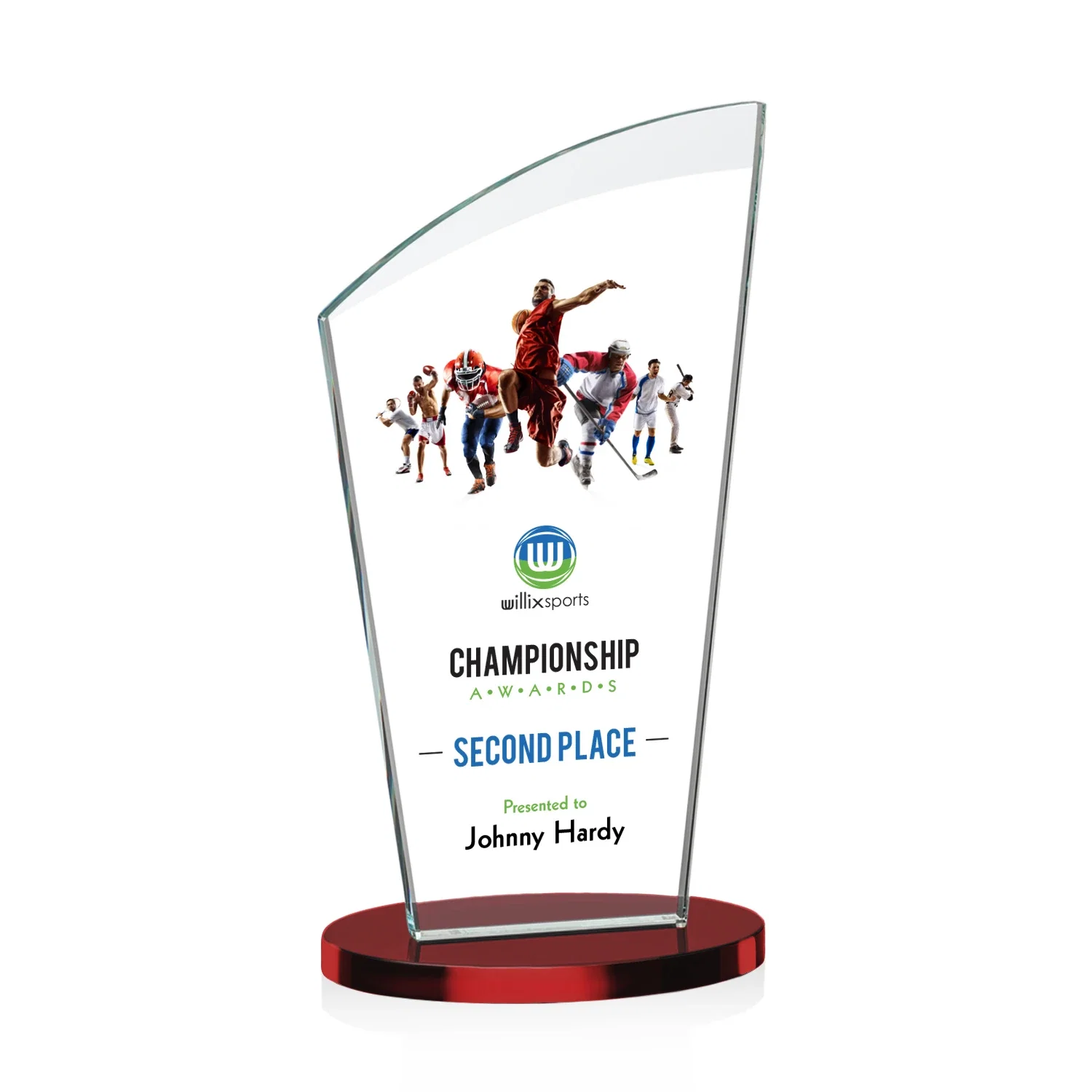 Customized Starfire Crystal Oval Award with a Searchlight Bevel for sales achievement awards