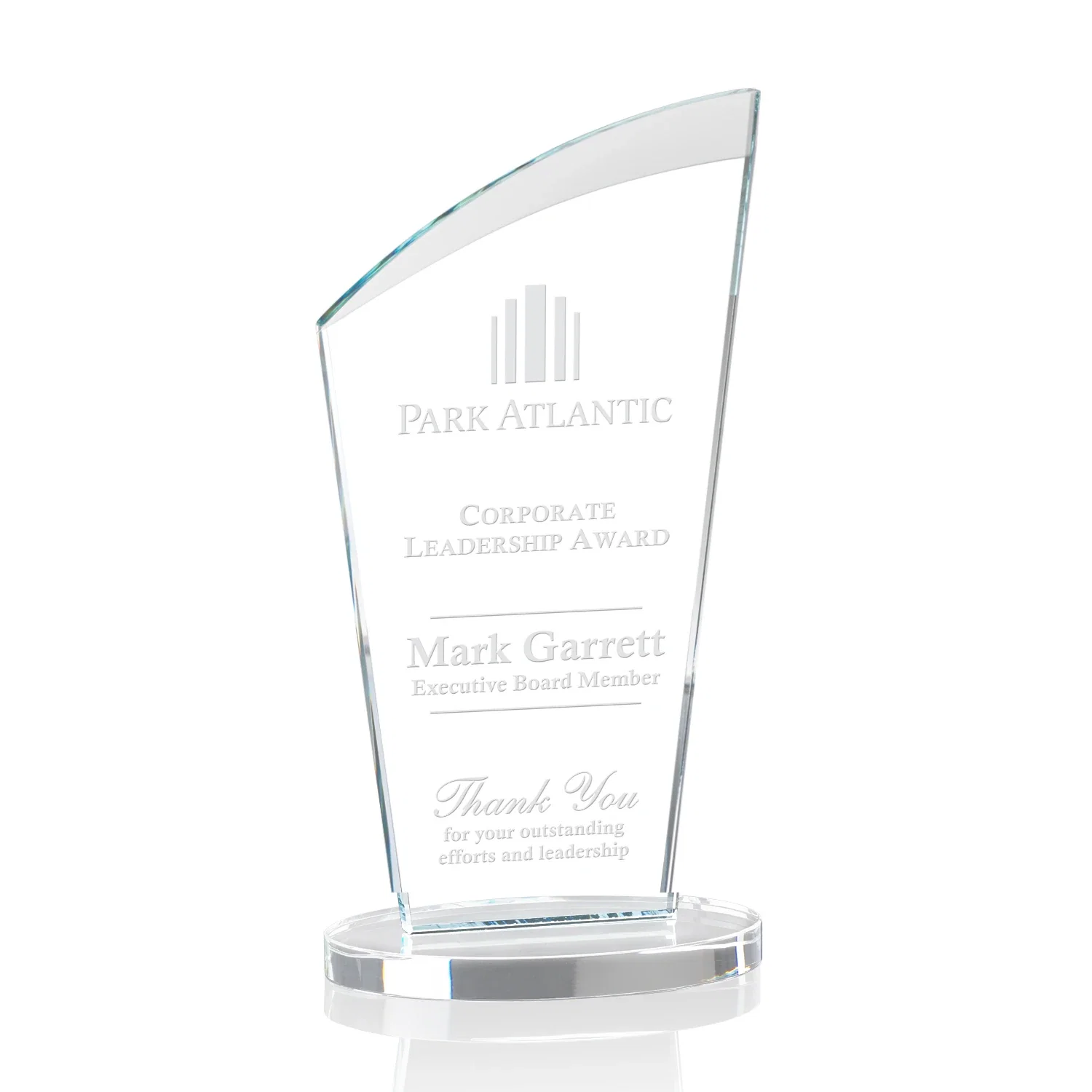 Custom Starfire Crystal Oval Award with a Searchlight Bevel for graduation ceremonies