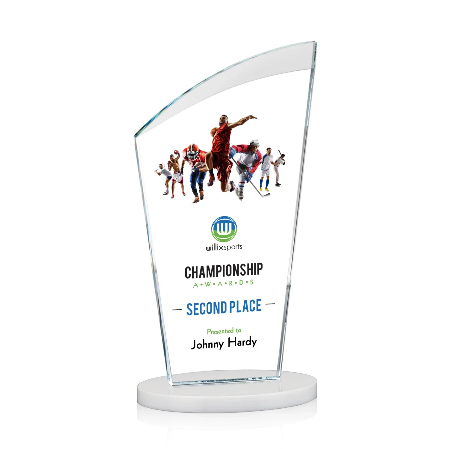 Customized Starfire Crystal Oval Award with a Searchlight Bevel for company anniversary events