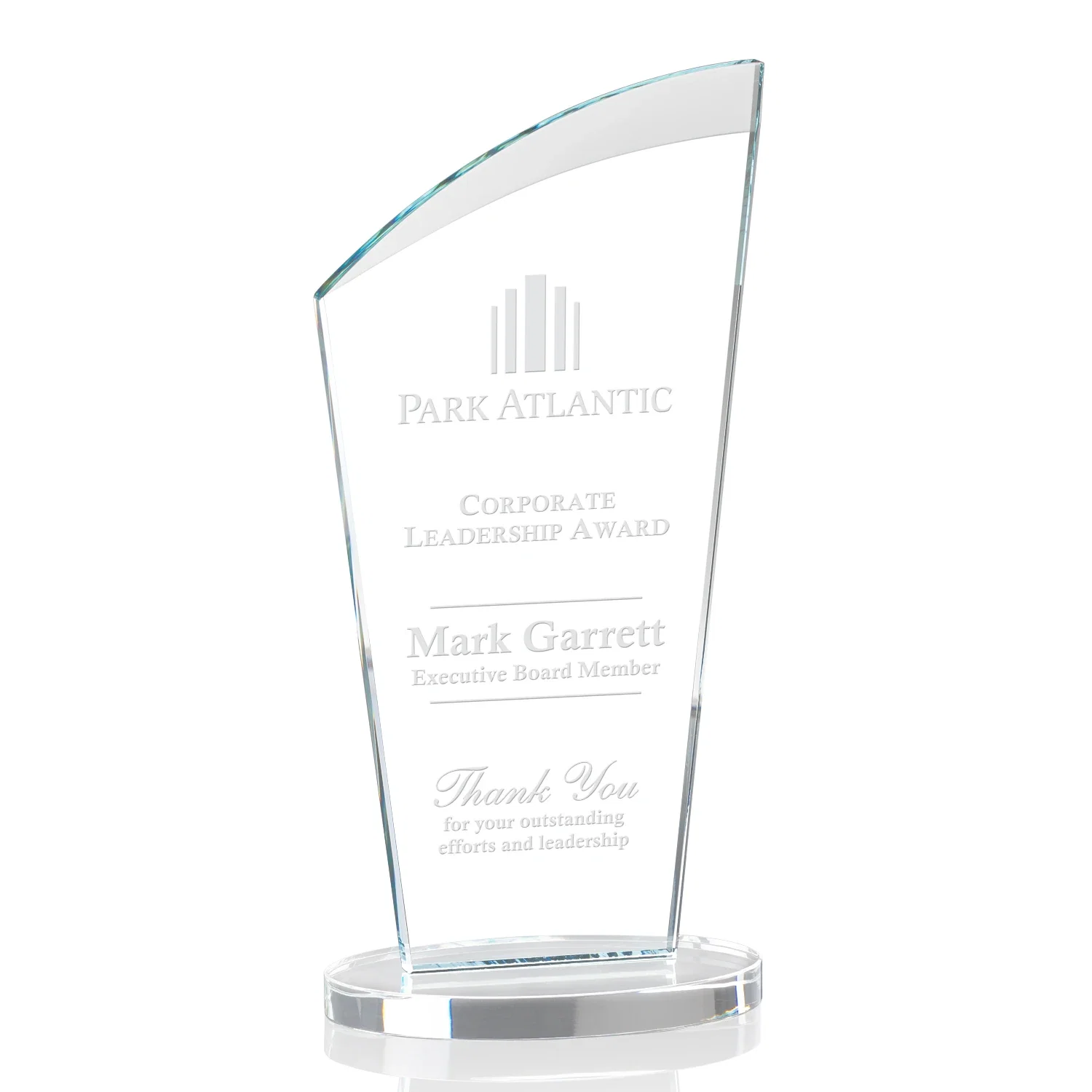 Custom Starfire Crystal Oval Award with a Searchlight Bevel for safety achievement programs