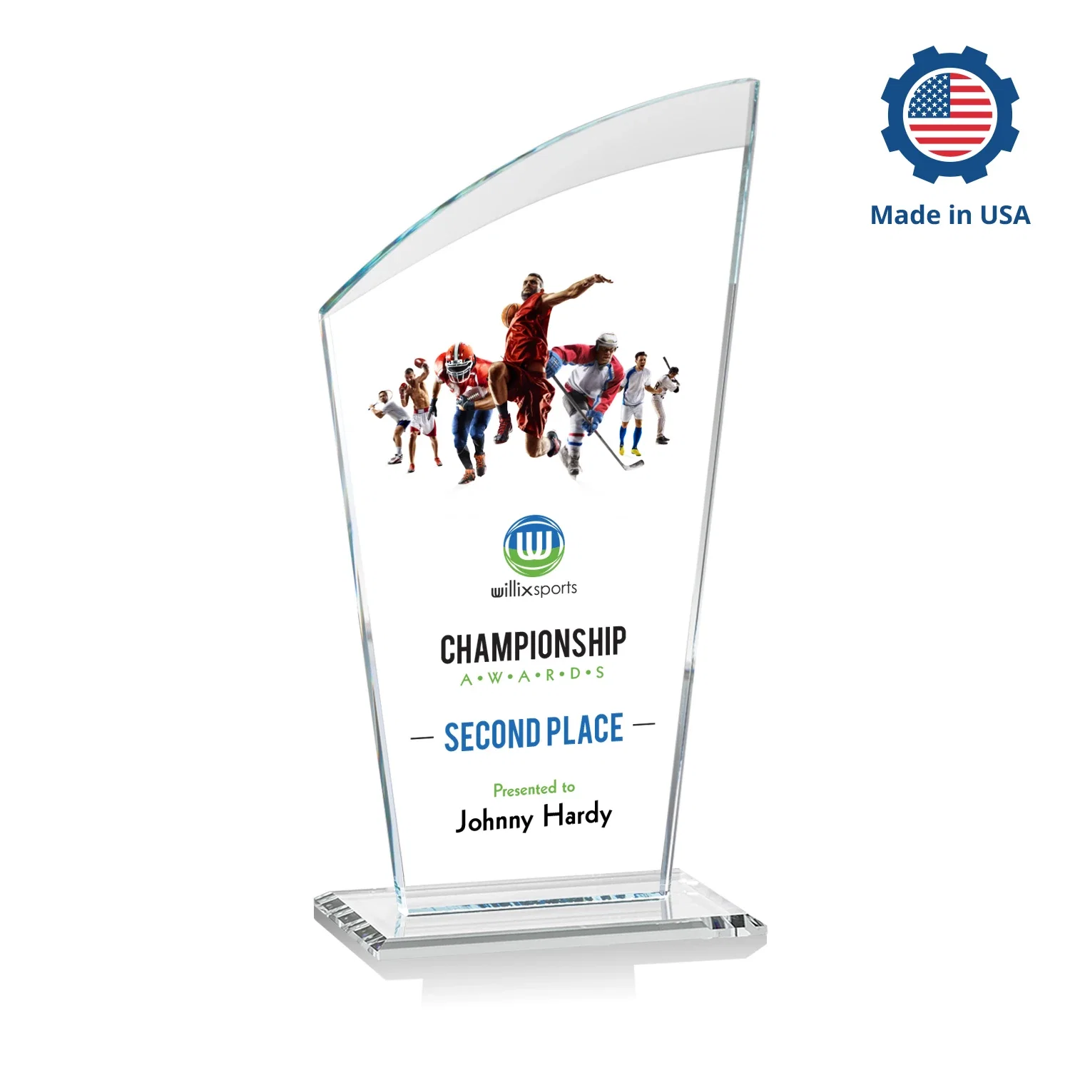 Custom engraved Starfire Crystal Oval Award with a Searchlight Bevel for graduation ceremonies