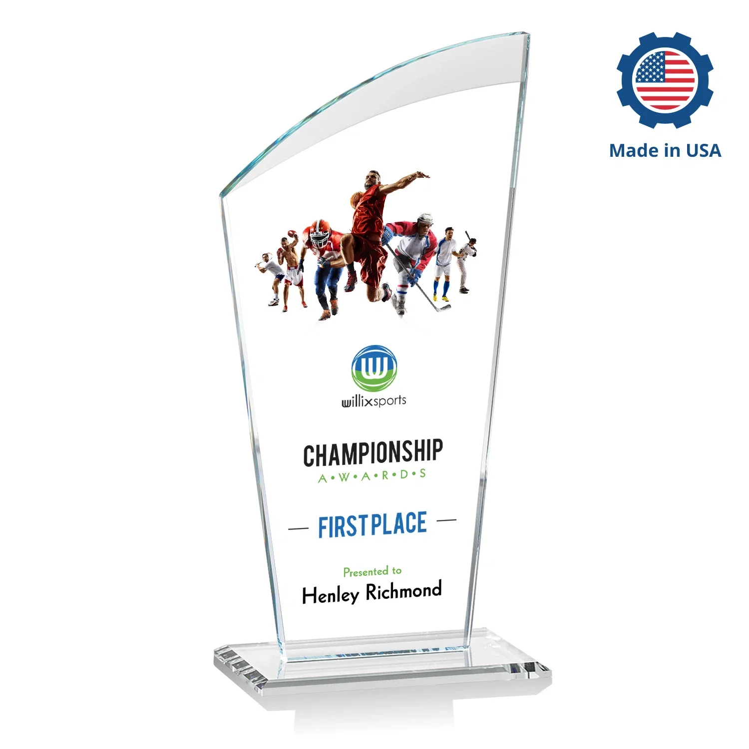 Custom engraved Starfire Crystal Oval Award with a Searchlight Bevel for safety achievement programs
