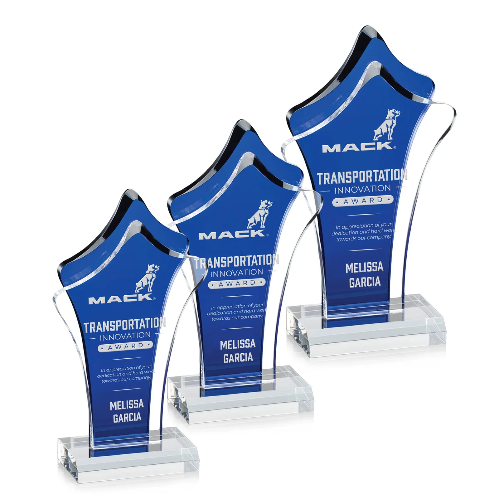 Custom Organic-Shape Acrylic Award With Azure Accent Layer for employee recognition