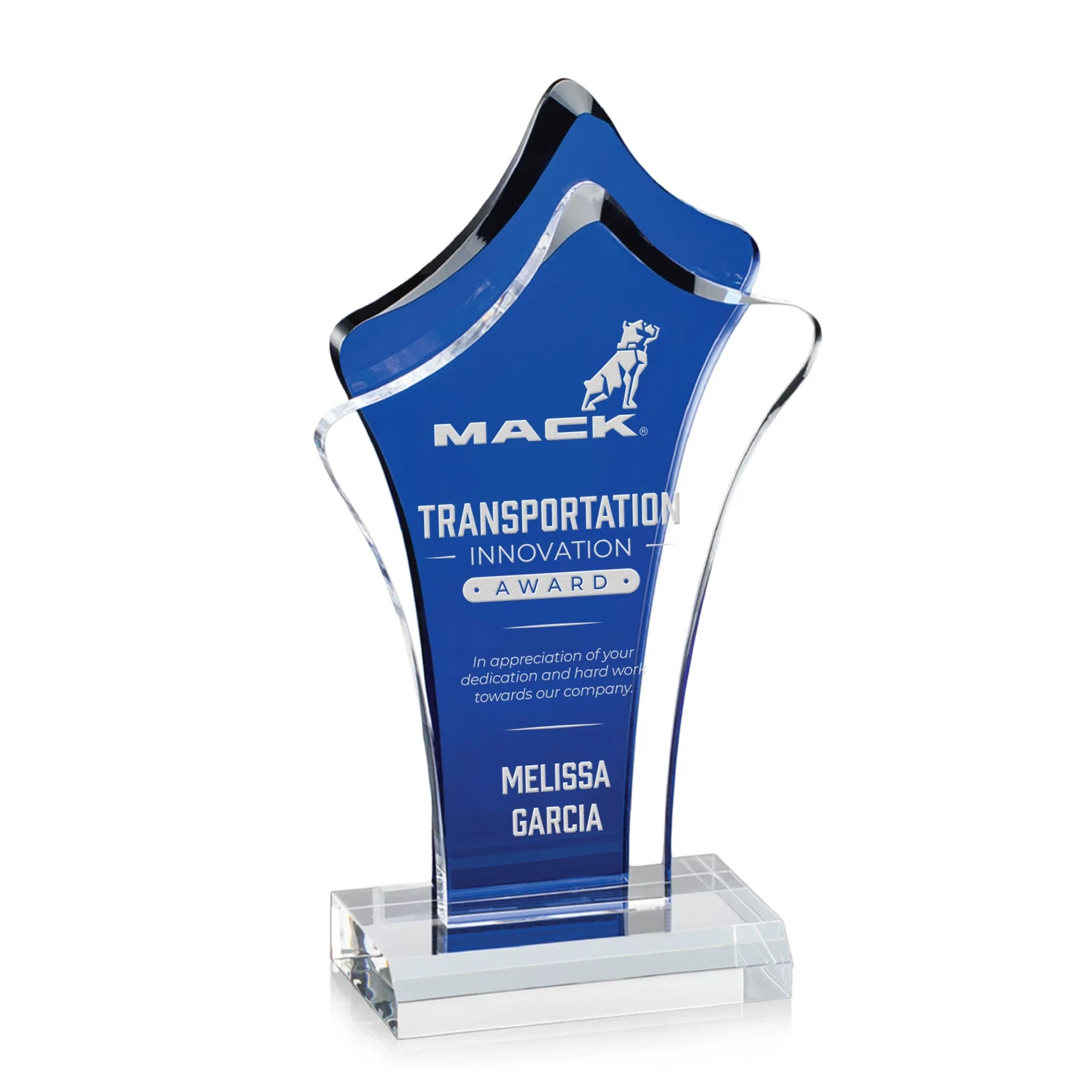 Custom Organic-Shape Acrylic Award With Azure Accent Layer for sales achievement awards
