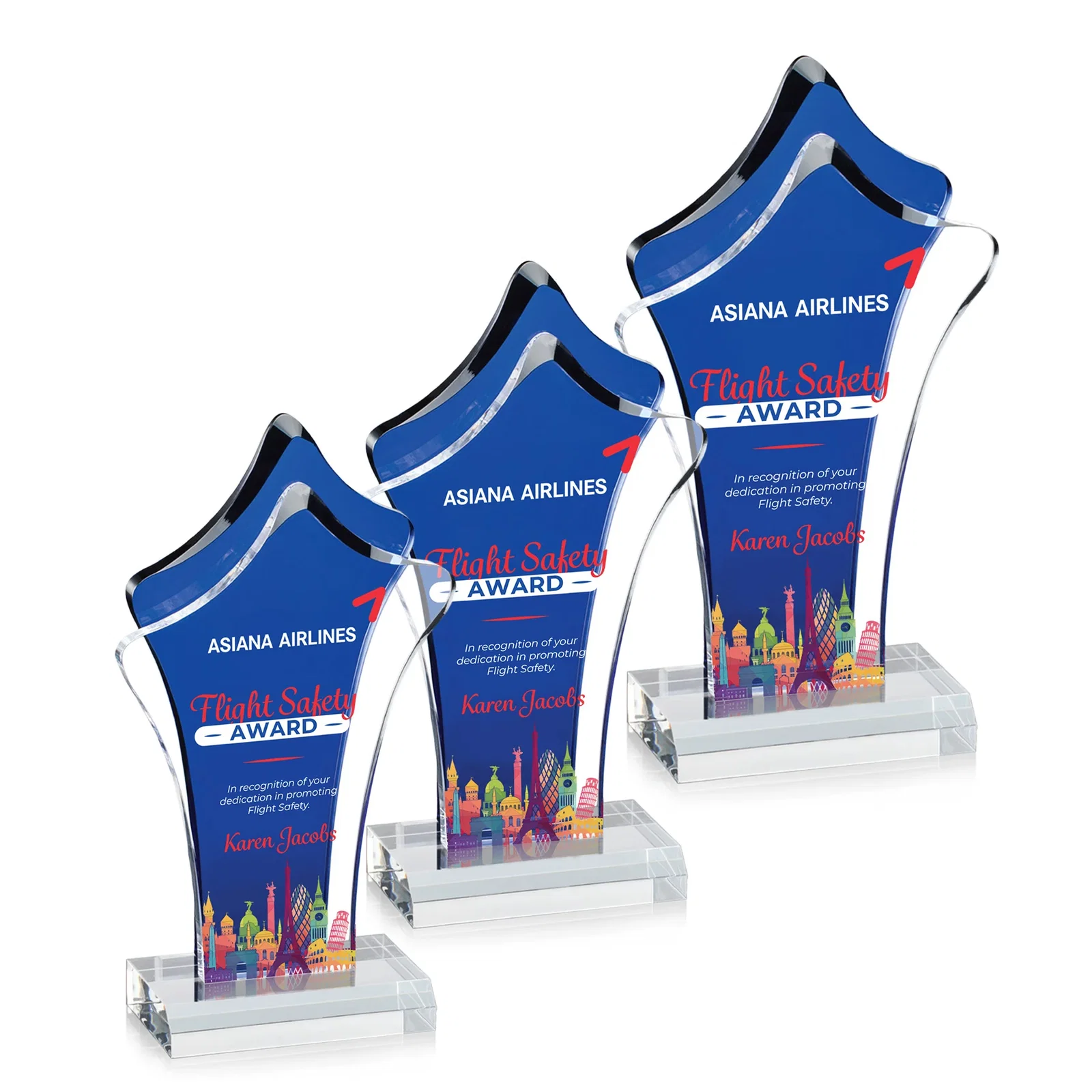 Custom Organic-Shape Acrylic Award With Azure Accent Layer for retirement presentations