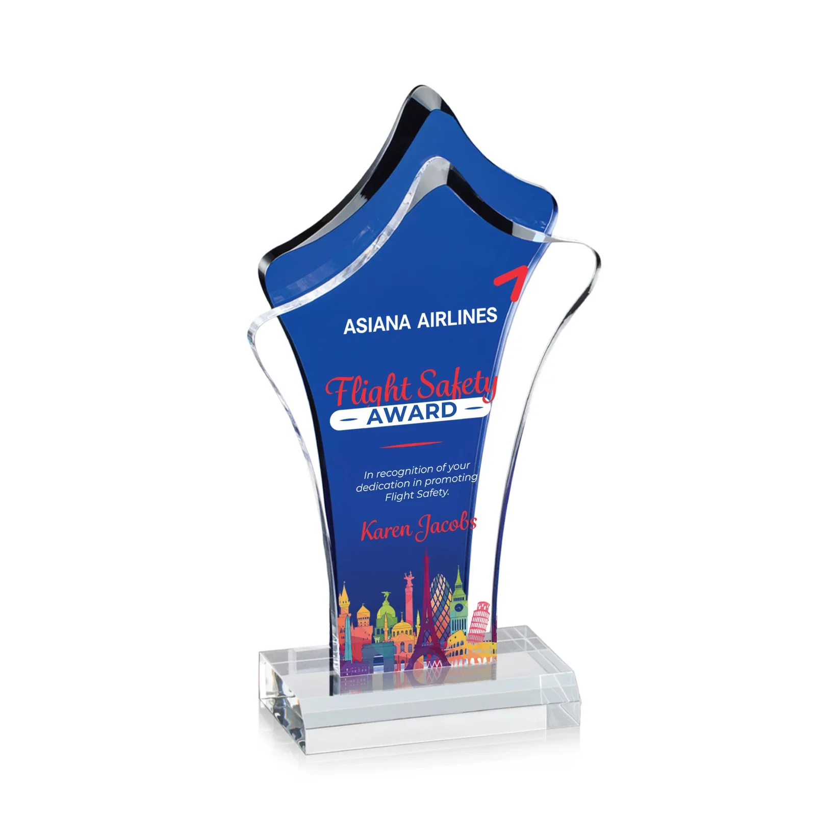 Custom Organic-Shape Acrylic Award With Azure Accent Layer for team milestone celebrations