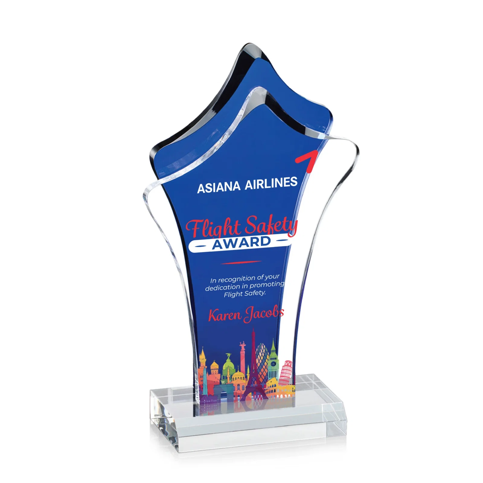 Custom Organic-Shape Acrylic Award With Azure Accent Layer for donor appreciation