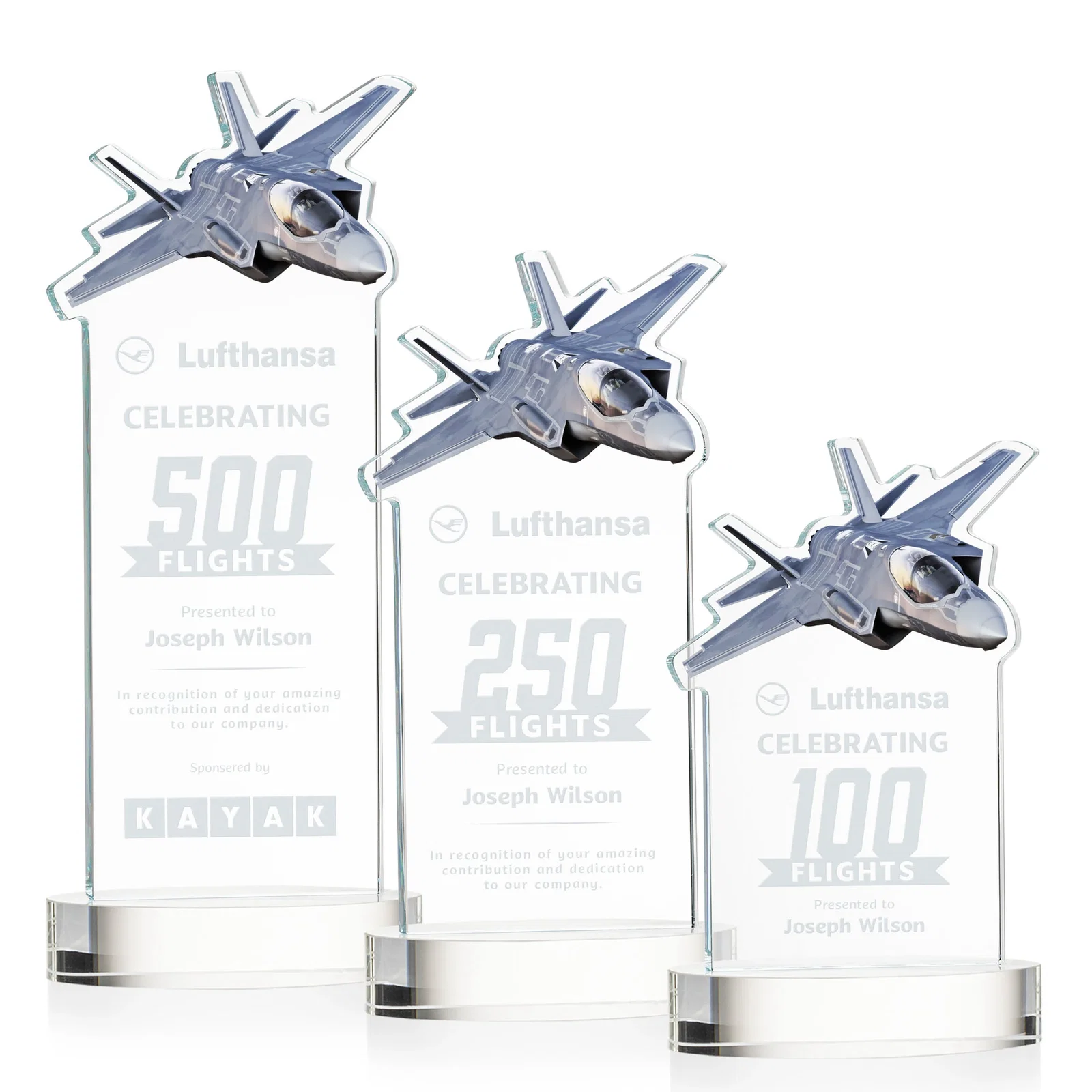 Custom Starfire Crystal Jet Award on Alberton Oval Base for employee recognition