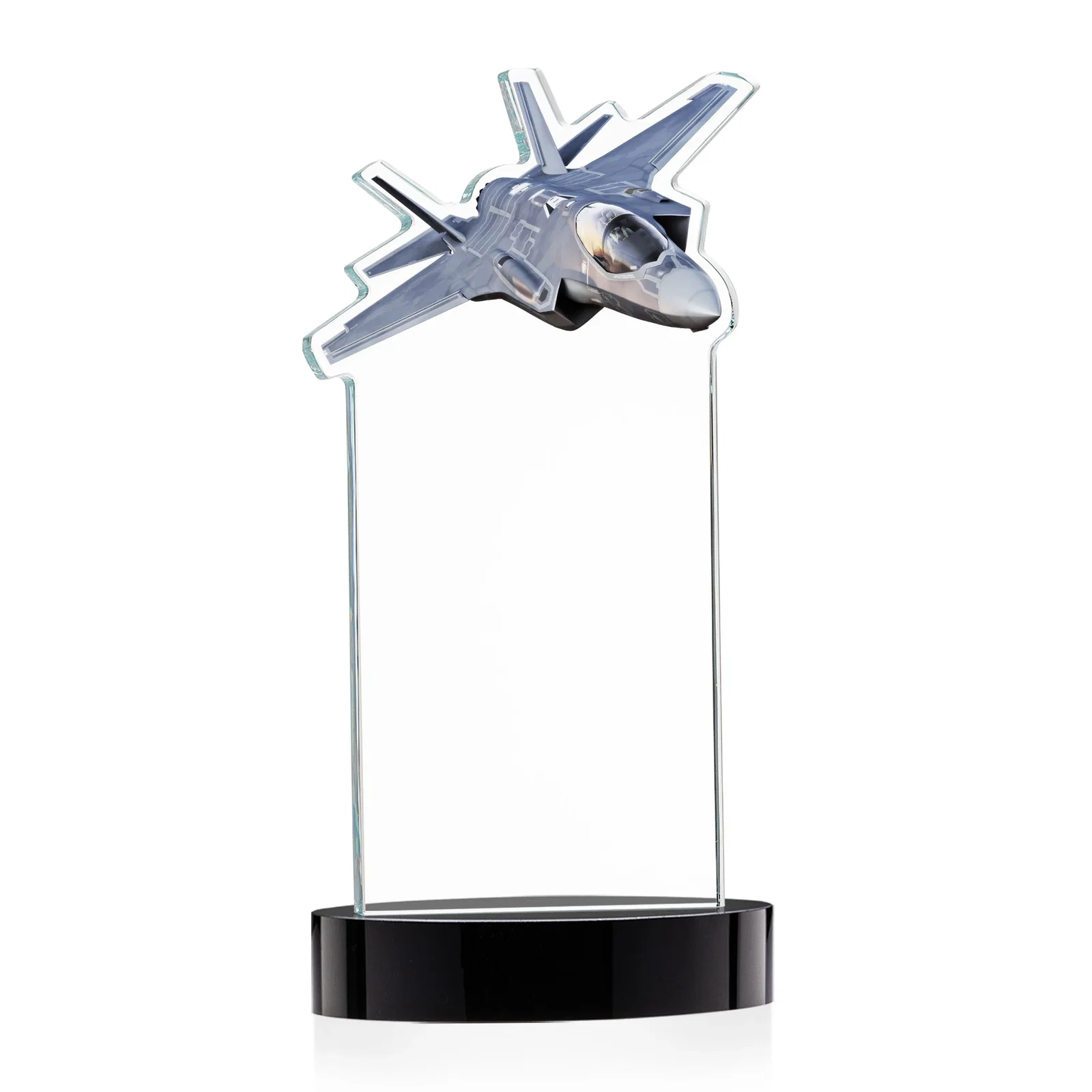 Custom Starfire Crystal Jet Award on Alberton Oval Base, with your logo for sales achievement awards