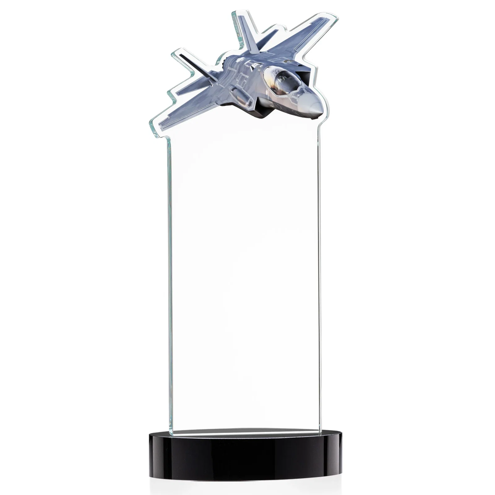 Custom Starfire Crystal Jet Award on Alberton Oval Base, with your logo for retirement presentations