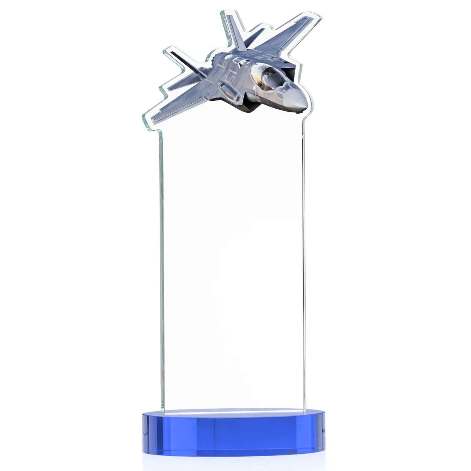 Personalized Starfire Crystal Jet Award on Alberton Oval Base, with your logo for corporate award ceremonies
