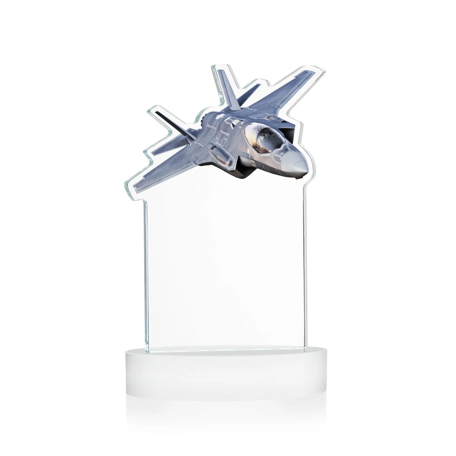 Personalized Starfire Crystal Jet Award on Alberton Oval Base, with your logo for service anniversary gifts