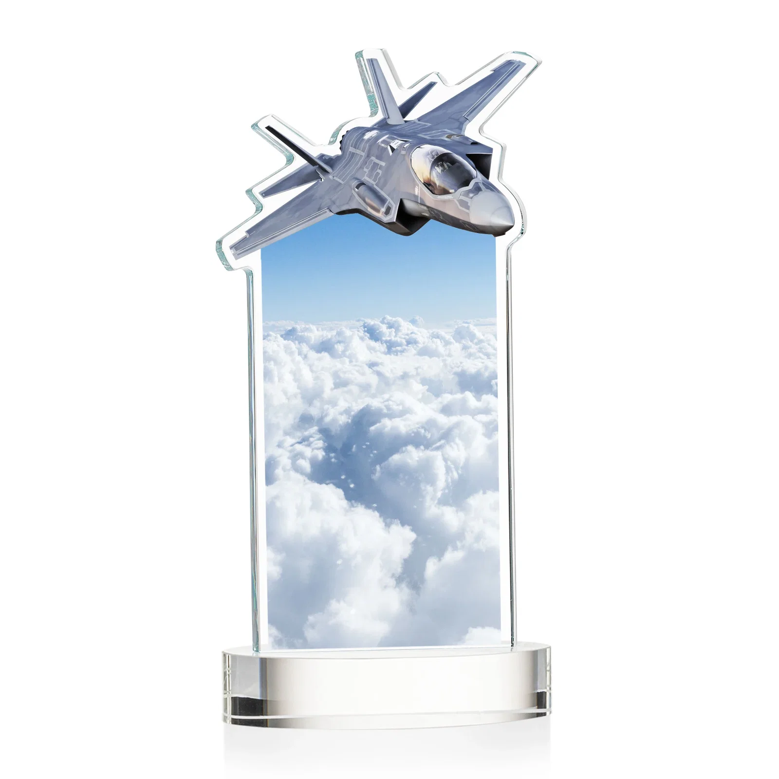 Personalized Starfire Crystal Jet Award on Alberton Oval Base, with your logo for donor appreciation