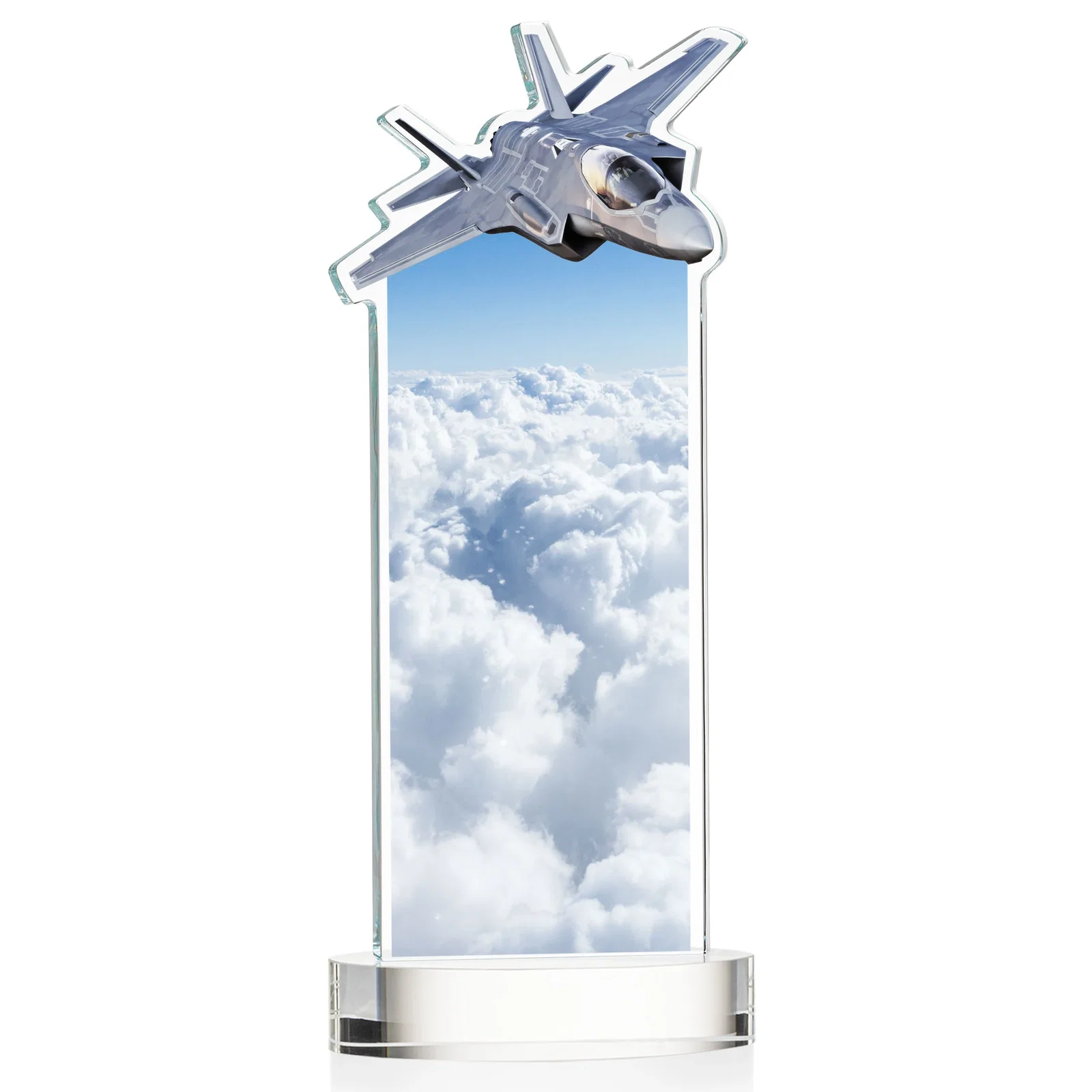 Personalized Starfire Crystal Jet Award on Alberton Oval Base, with your logo for graduation ceremonies