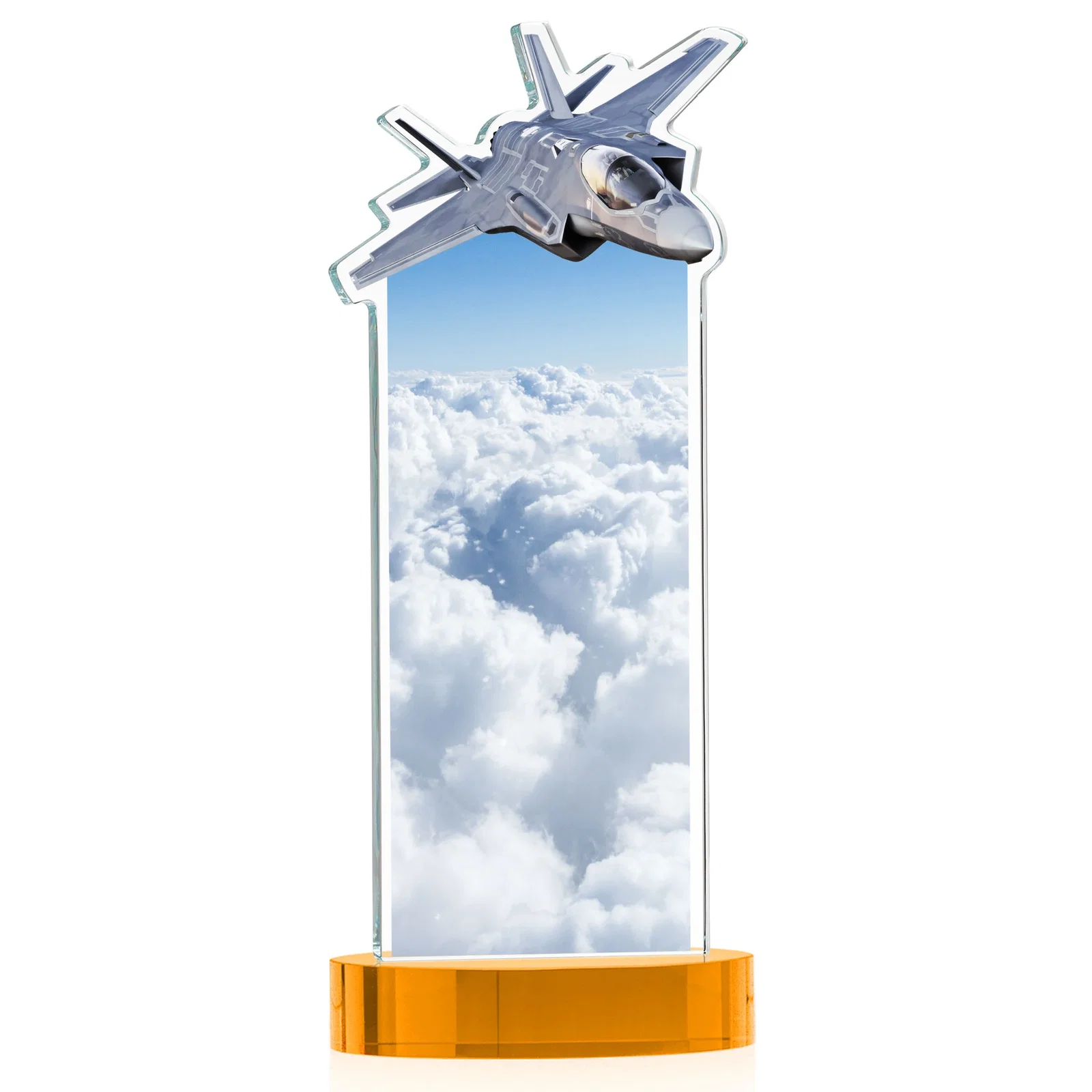 Personalized Starfire Crystal Jet Award on Alberton Oval Base, with your logo for dealer and partner awards