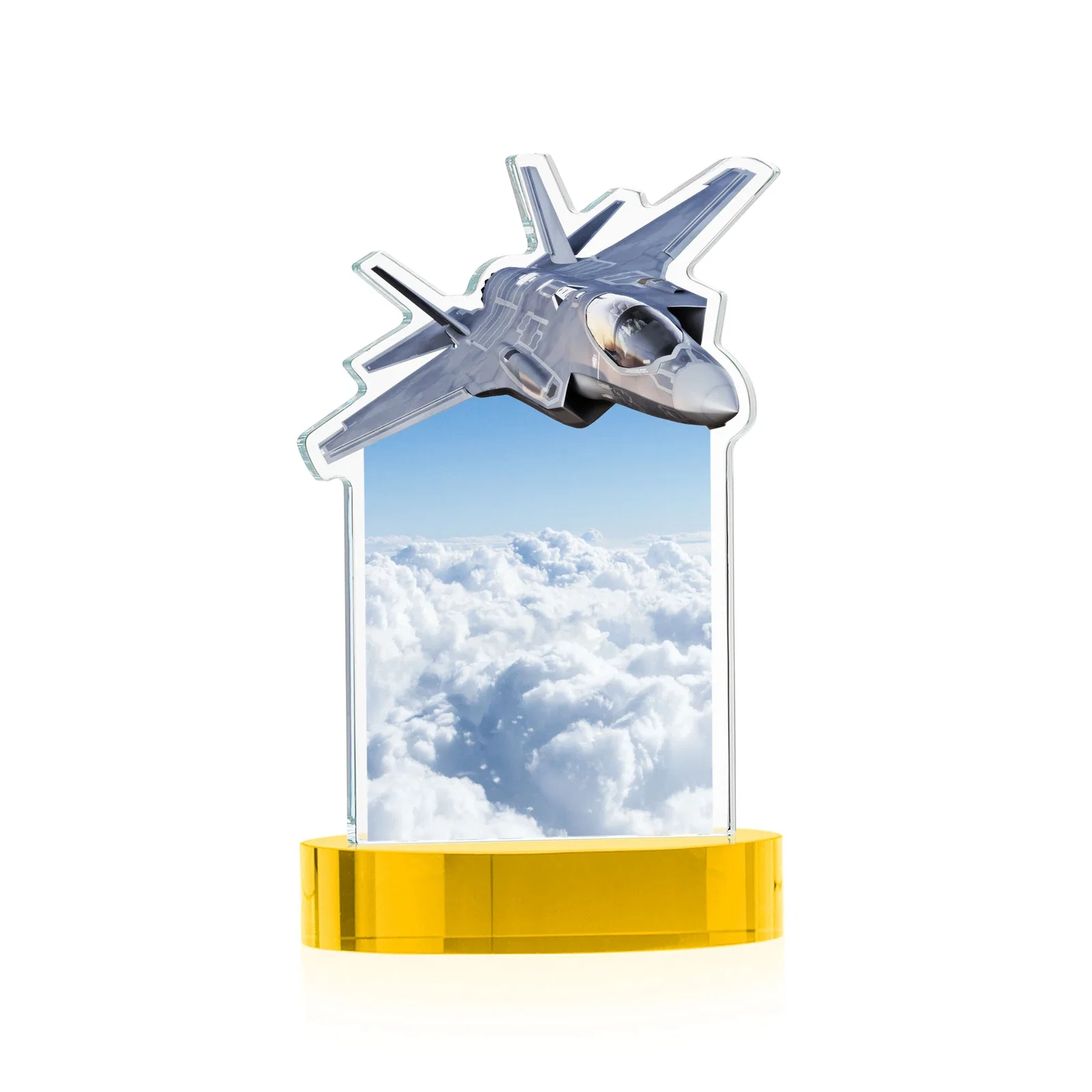 Personalized Starfire Crystal Jet Award on Alberton Oval Base, with your logo for company anniversary events