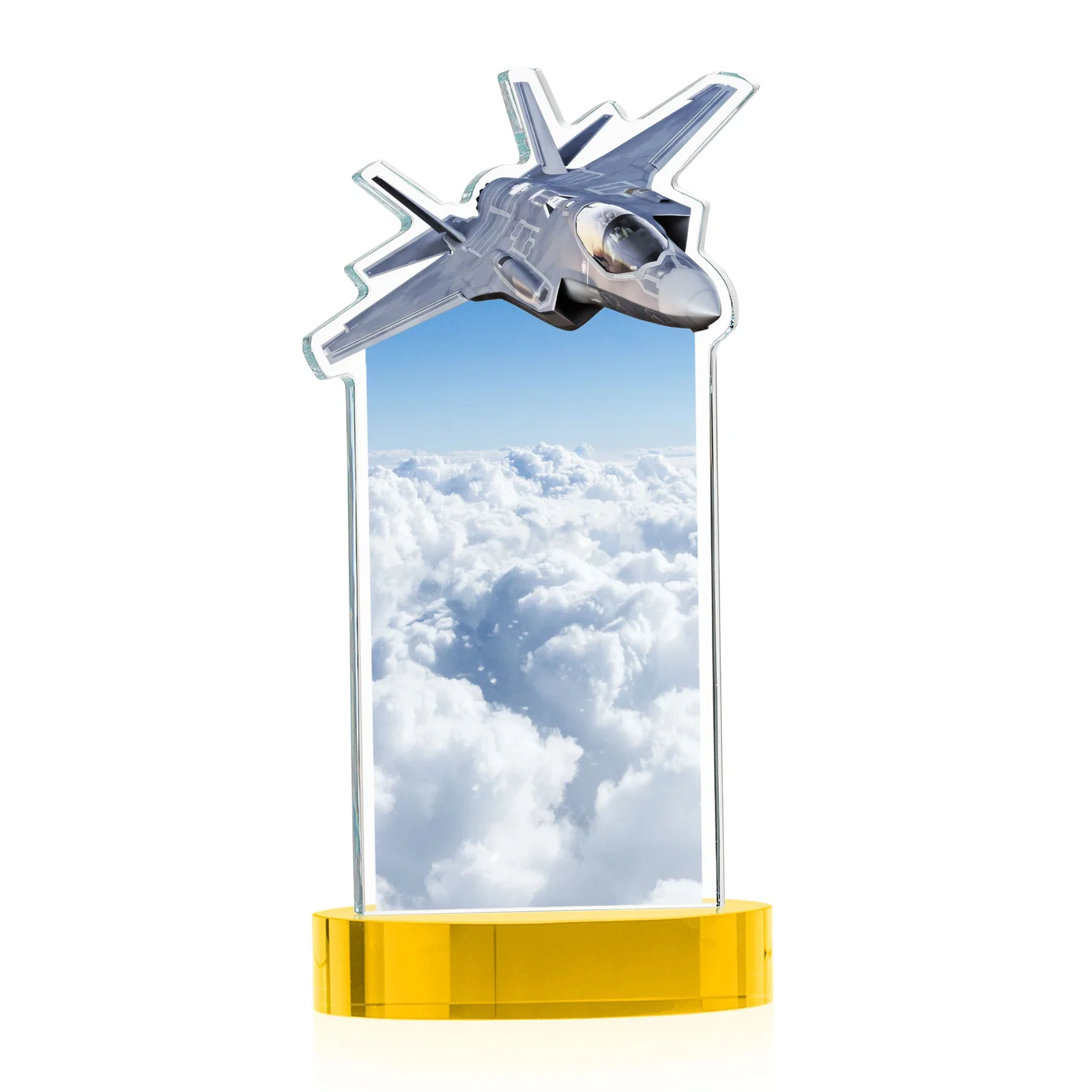 Promotional Starfire Crystal Jet Award on Alberton Oval Base, with your logo for employee recognition