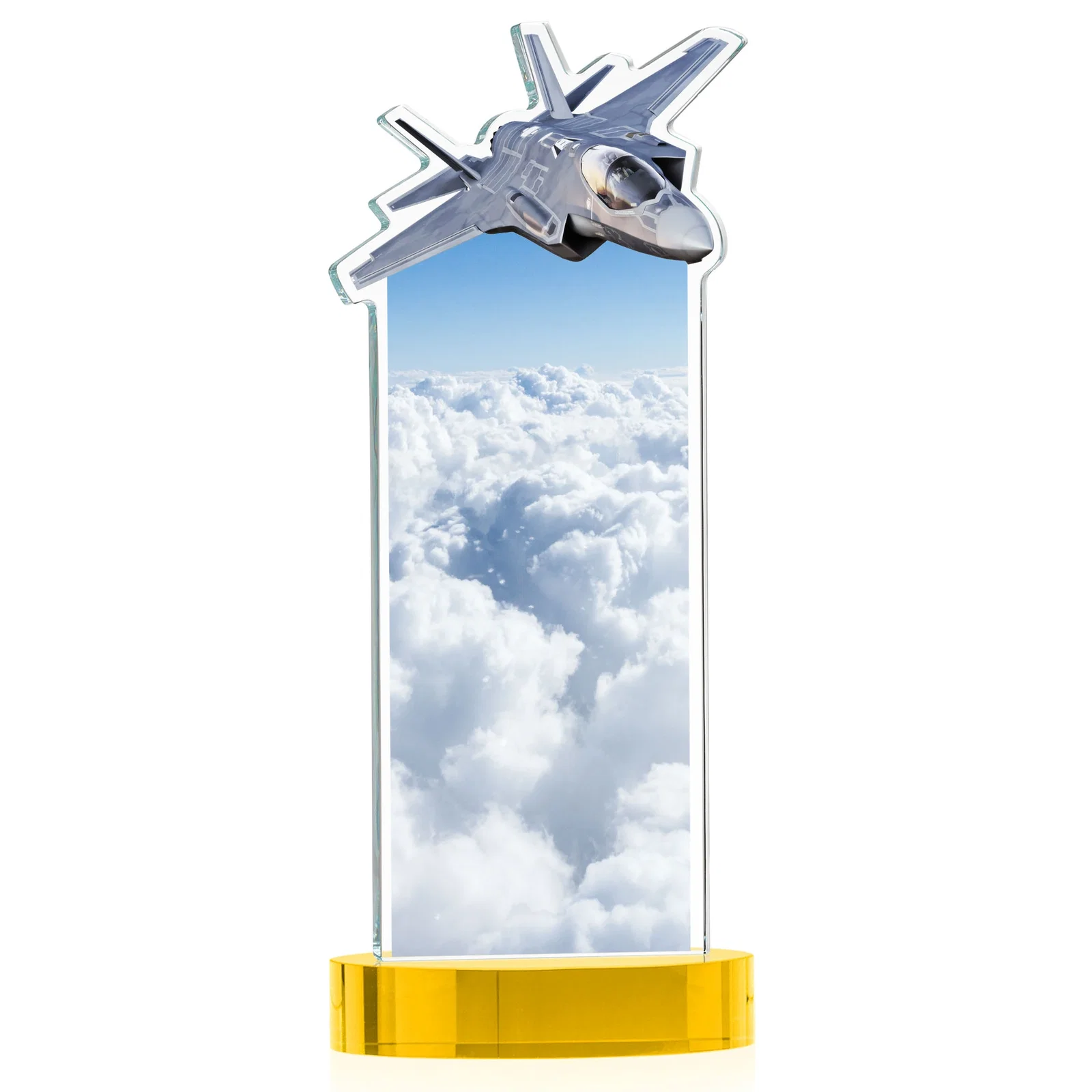 Promotional Starfire Crystal Jet Award on Alberton Oval Base, with your logo for corporate award ceremonies