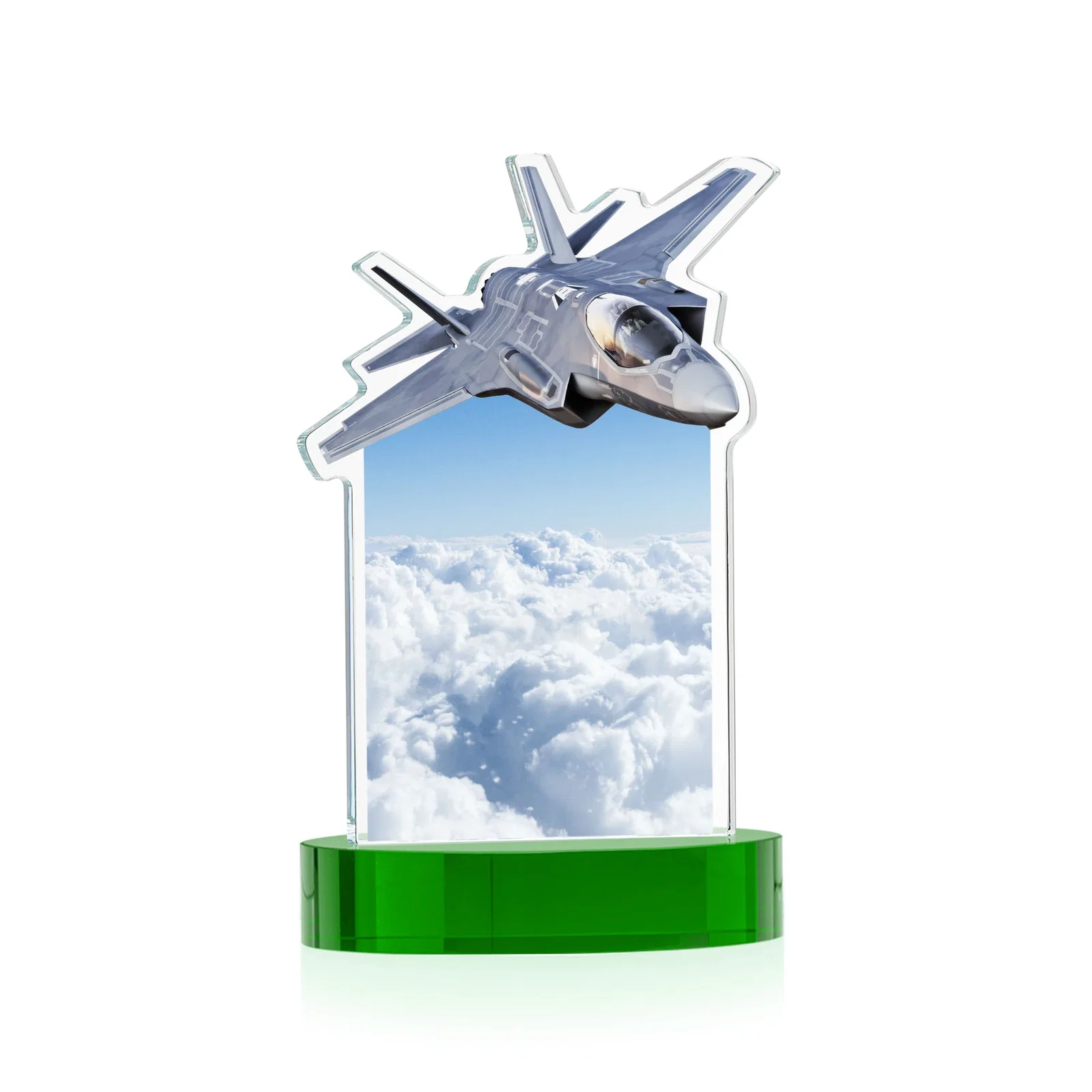 Promotional Starfire Crystal Jet Award on Alberton Oval Base, with your logo for service anniversary gifts