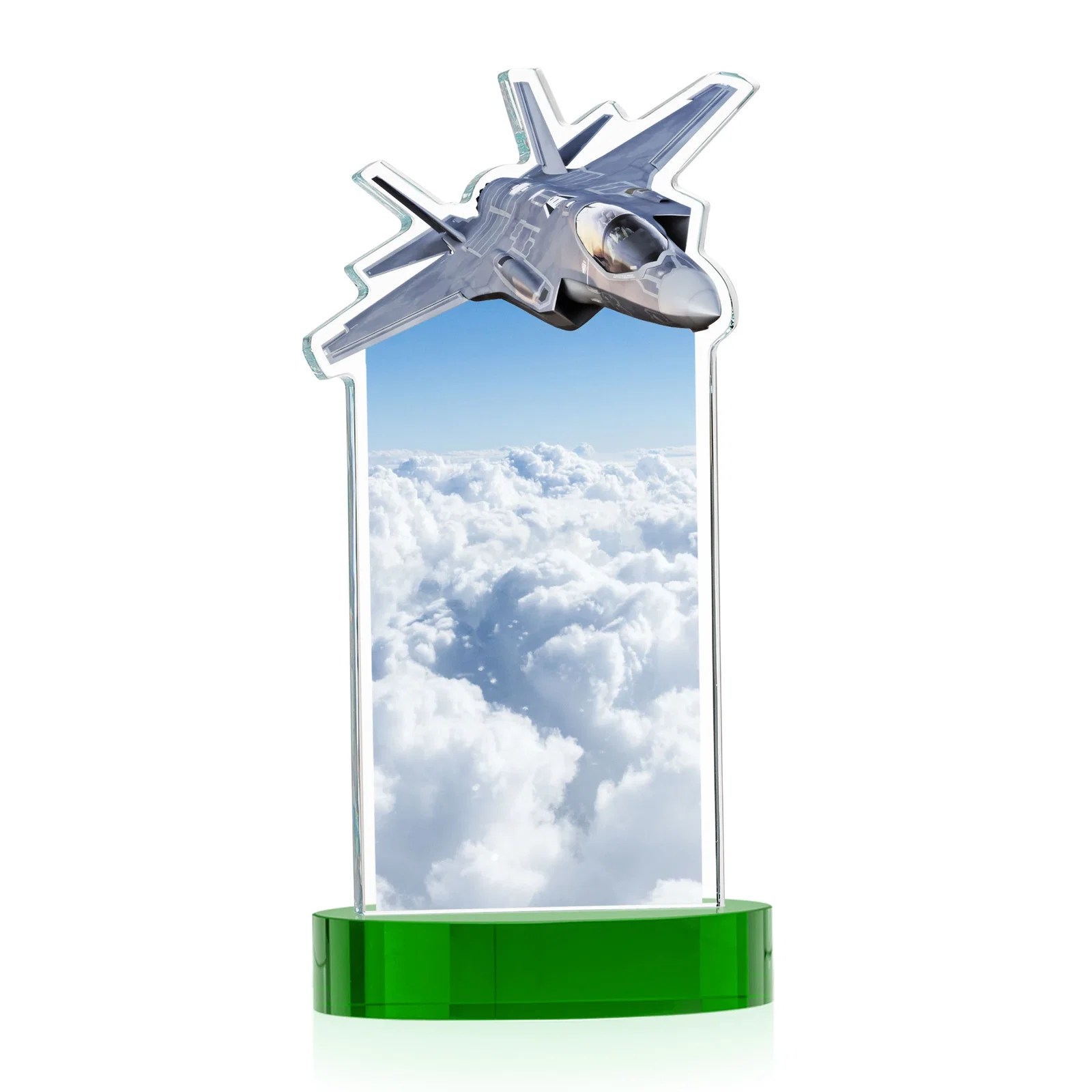 Promotional Starfire Crystal Jet Award on Alberton Oval Base, with your logo for sales achievement awards