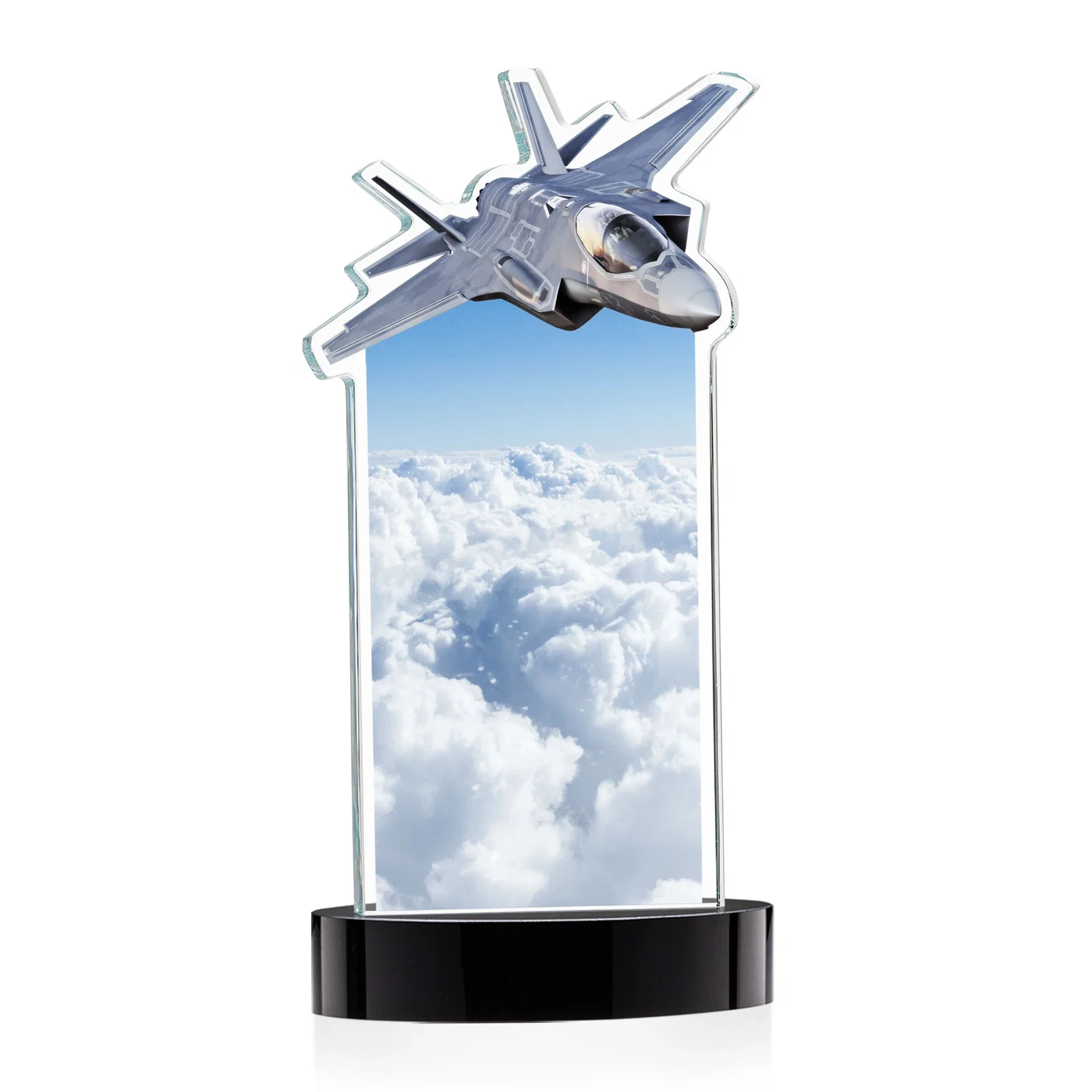 Promotional Starfire Crystal Jet Award on Alberton Oval Base, with your logo for donor appreciation